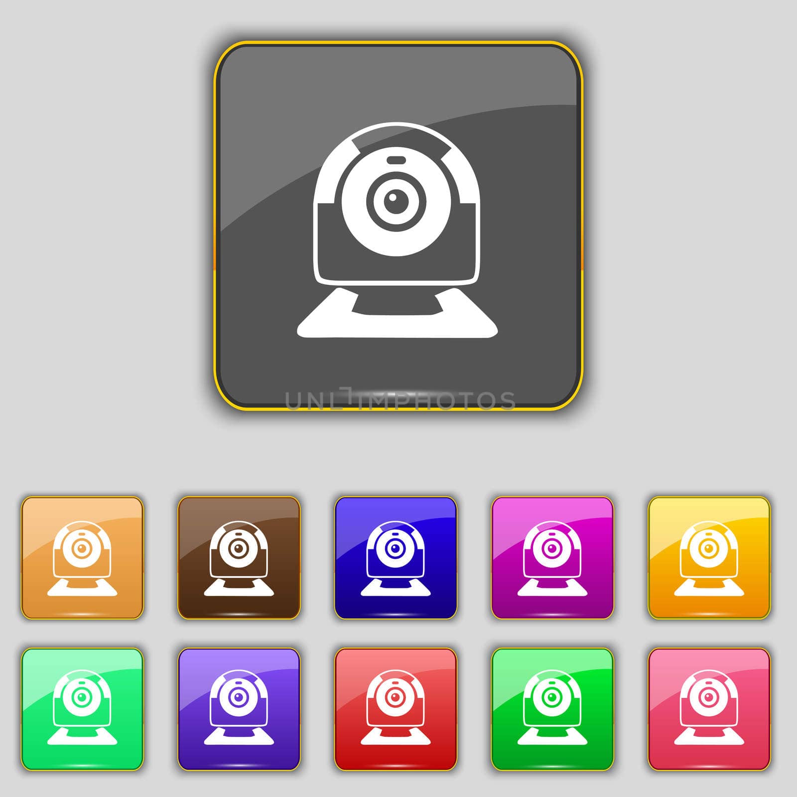 Webcam sign icon. Web video chat symbol. Camera chat. Set of colored buttons.  by serhii_lohvyniuk