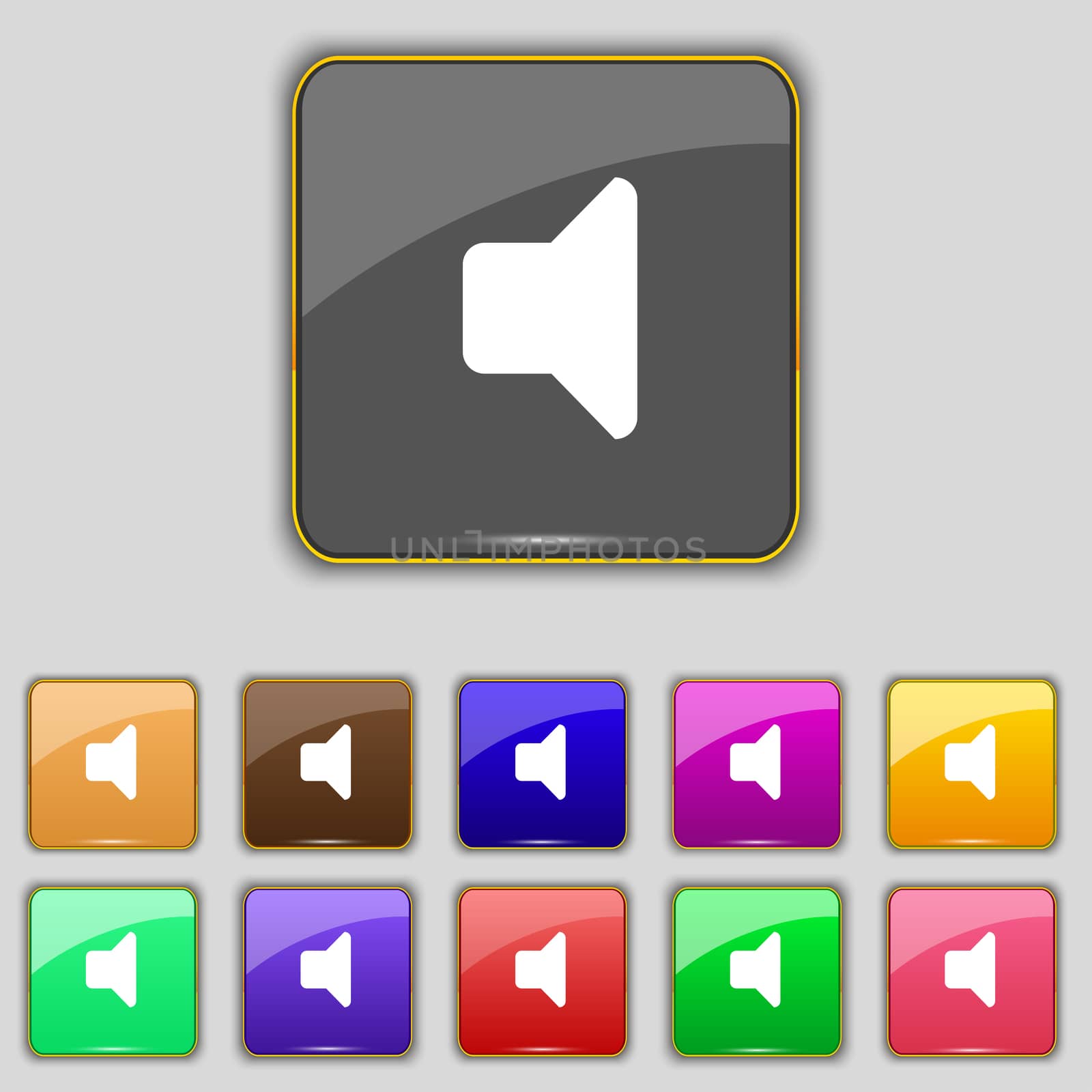 Speaker volume, Sound icon sign. Set with eleven colored buttons for your site. illustration