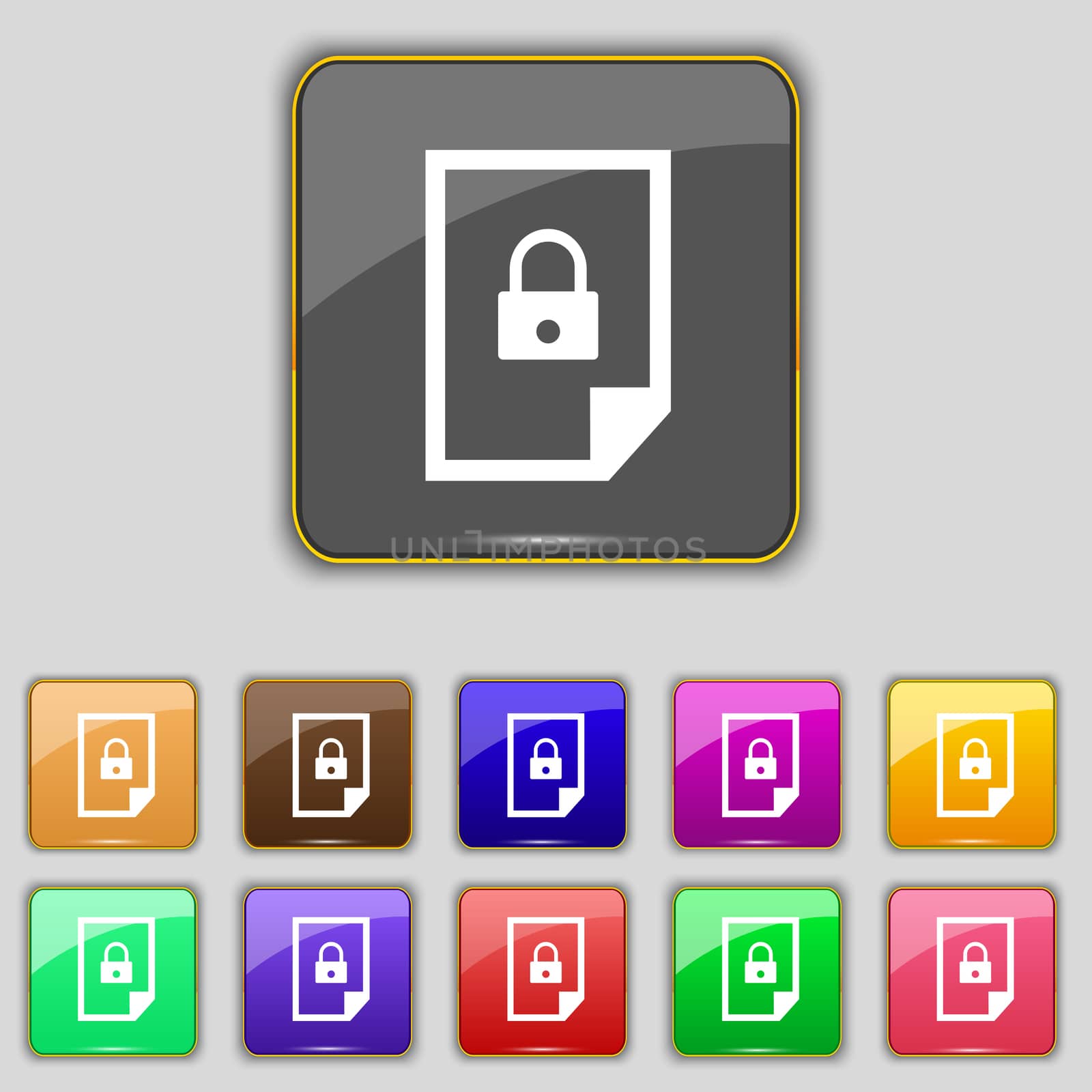 File locked icon sign. Set of coloured buttons. illustration