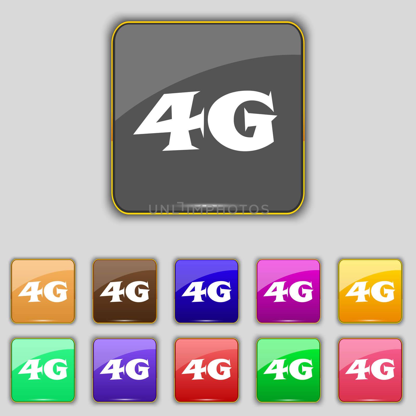 4G sign icon. Mobile telecommunications technology symbol. Set of colour buttons. illustration