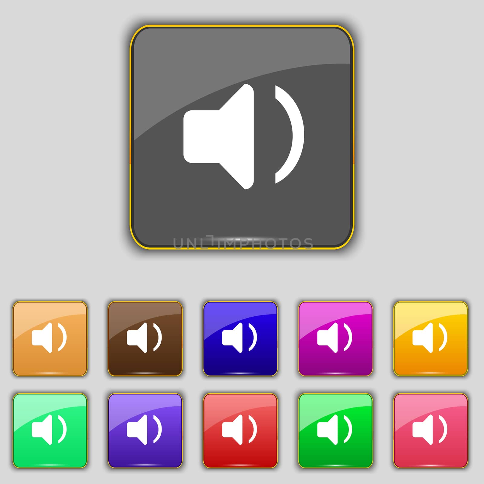 Speaker volume, Sound icon sign. Set with eleven colored buttons for your site. illustration