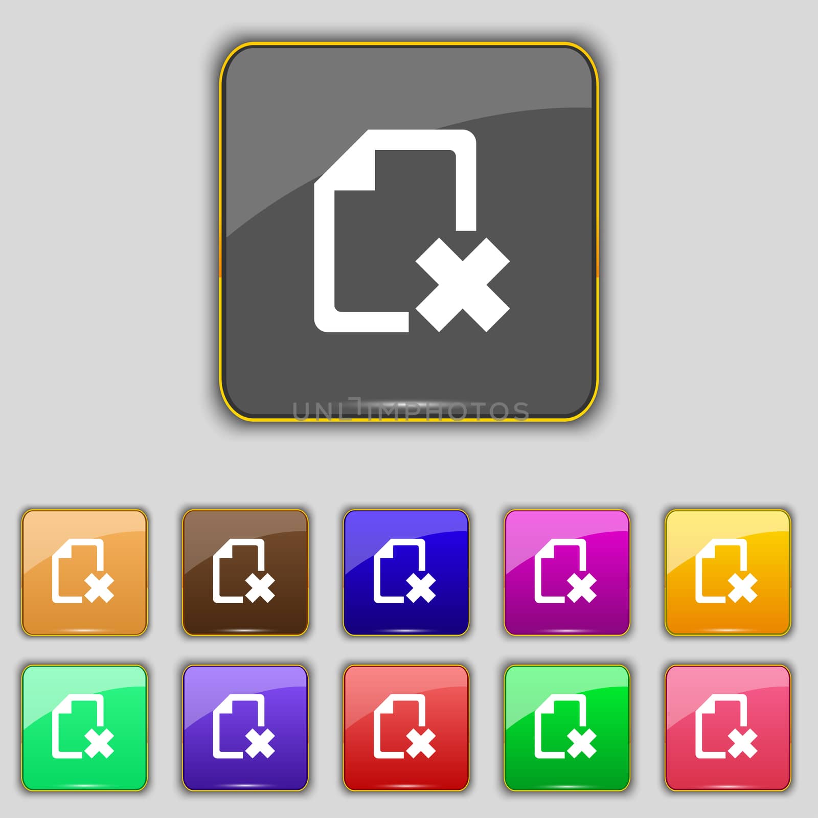 delete File document icon sign. Set with eleven colored buttons for your site. illustration