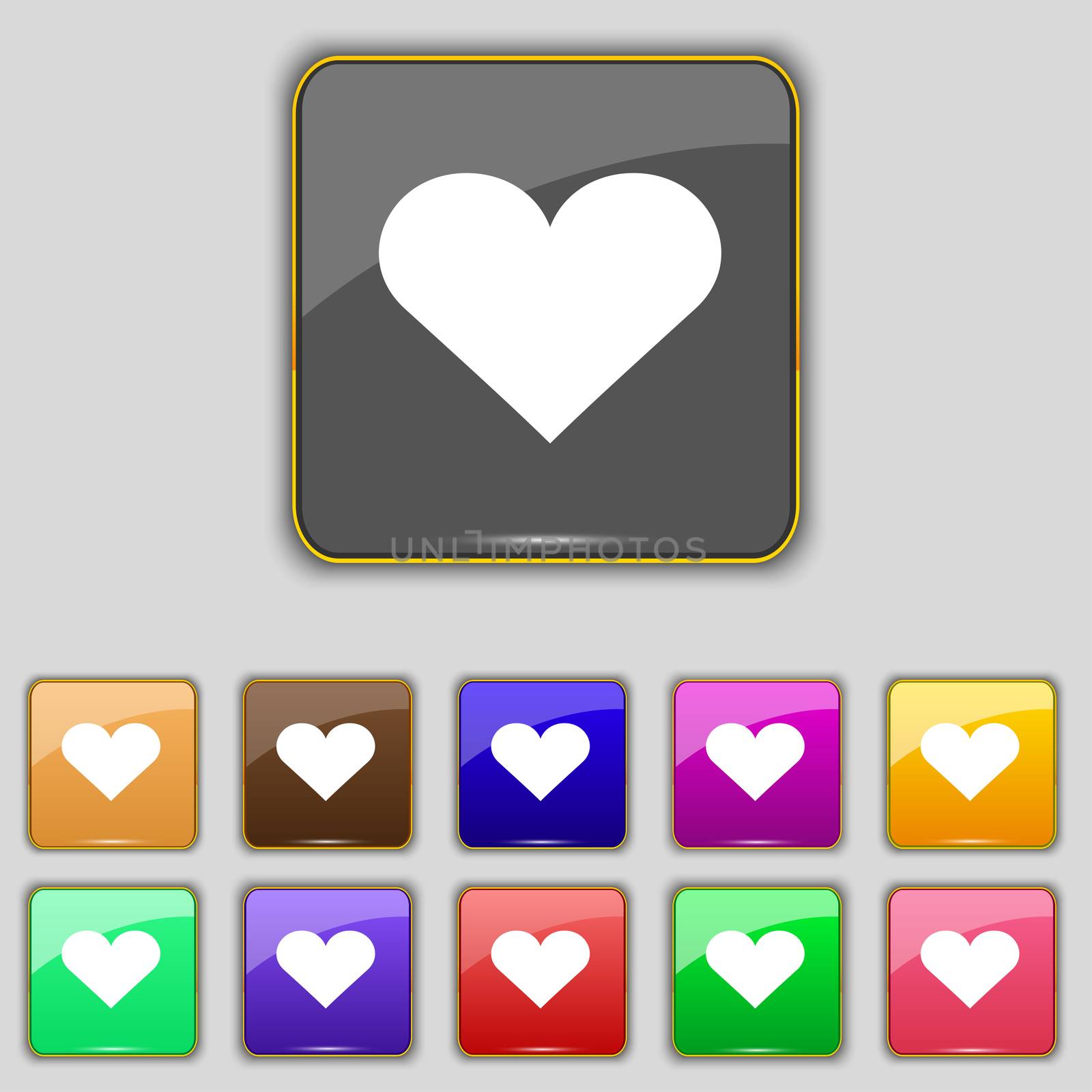 Heart, Love icon sign. Set with eleven colored buttons for your site.  by serhii_lohvyniuk