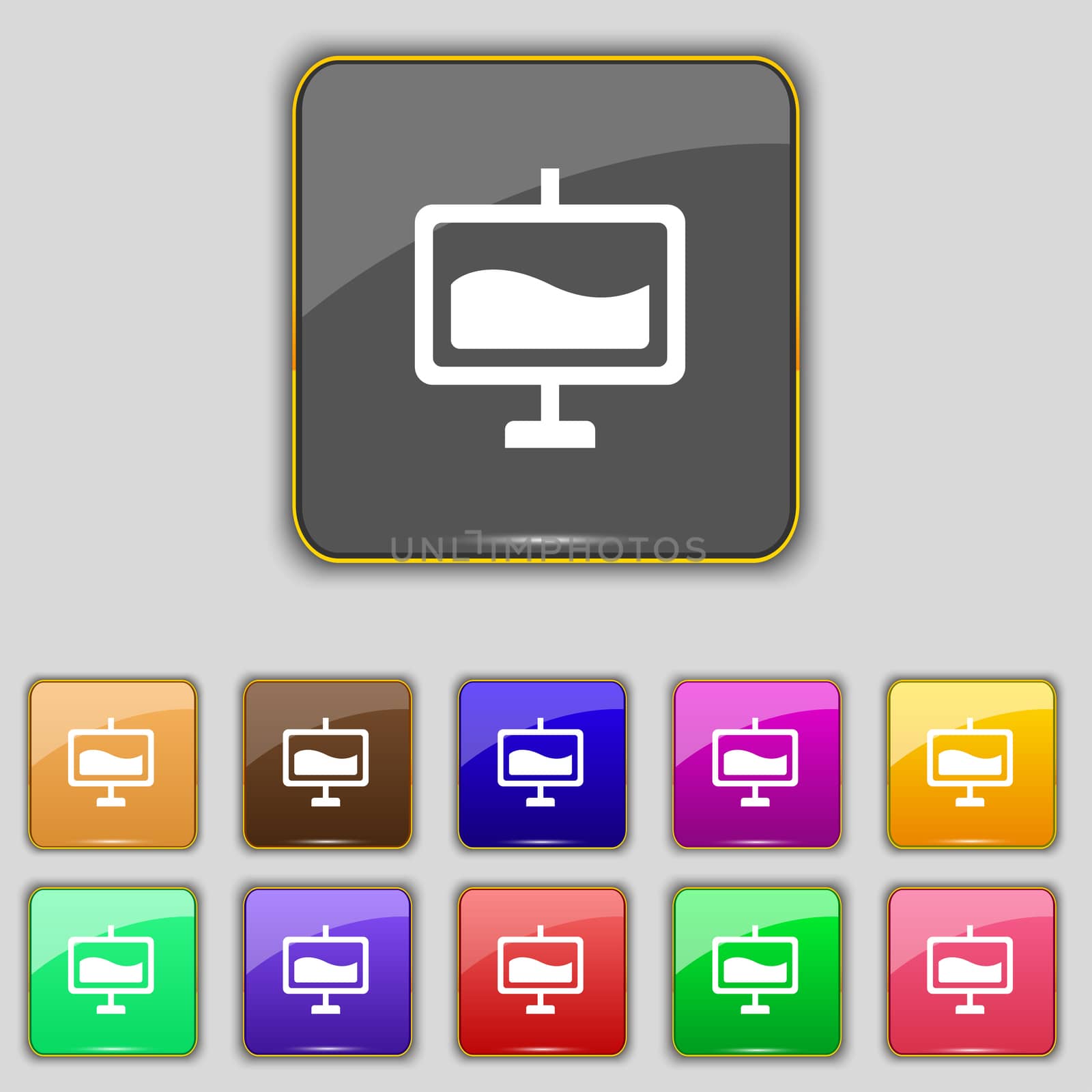 Presentation billboard icon sign. Set with eleven colored buttons for your site. illustration