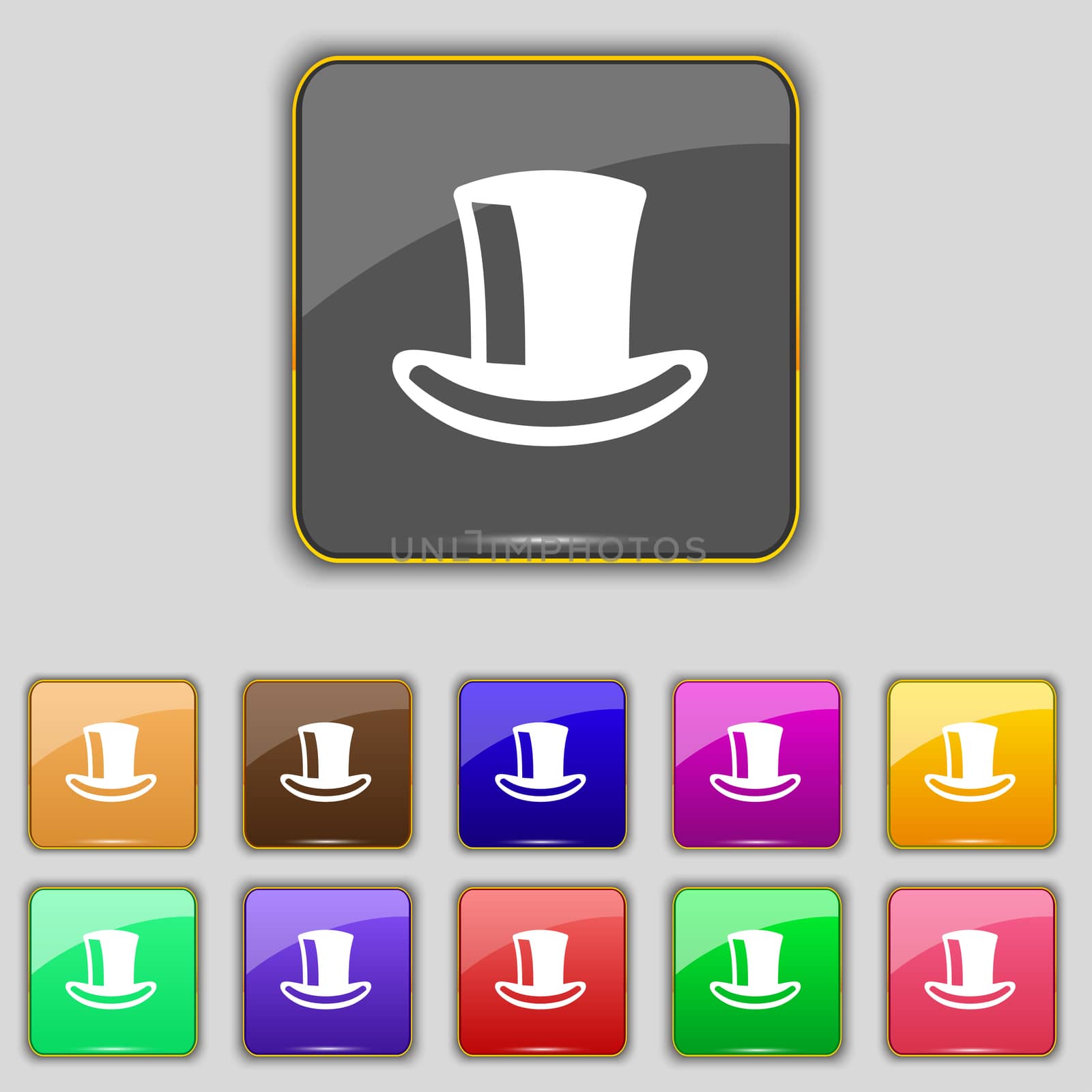 cylinder hat icon sign. Set with eleven colored buttons for your site. illustration