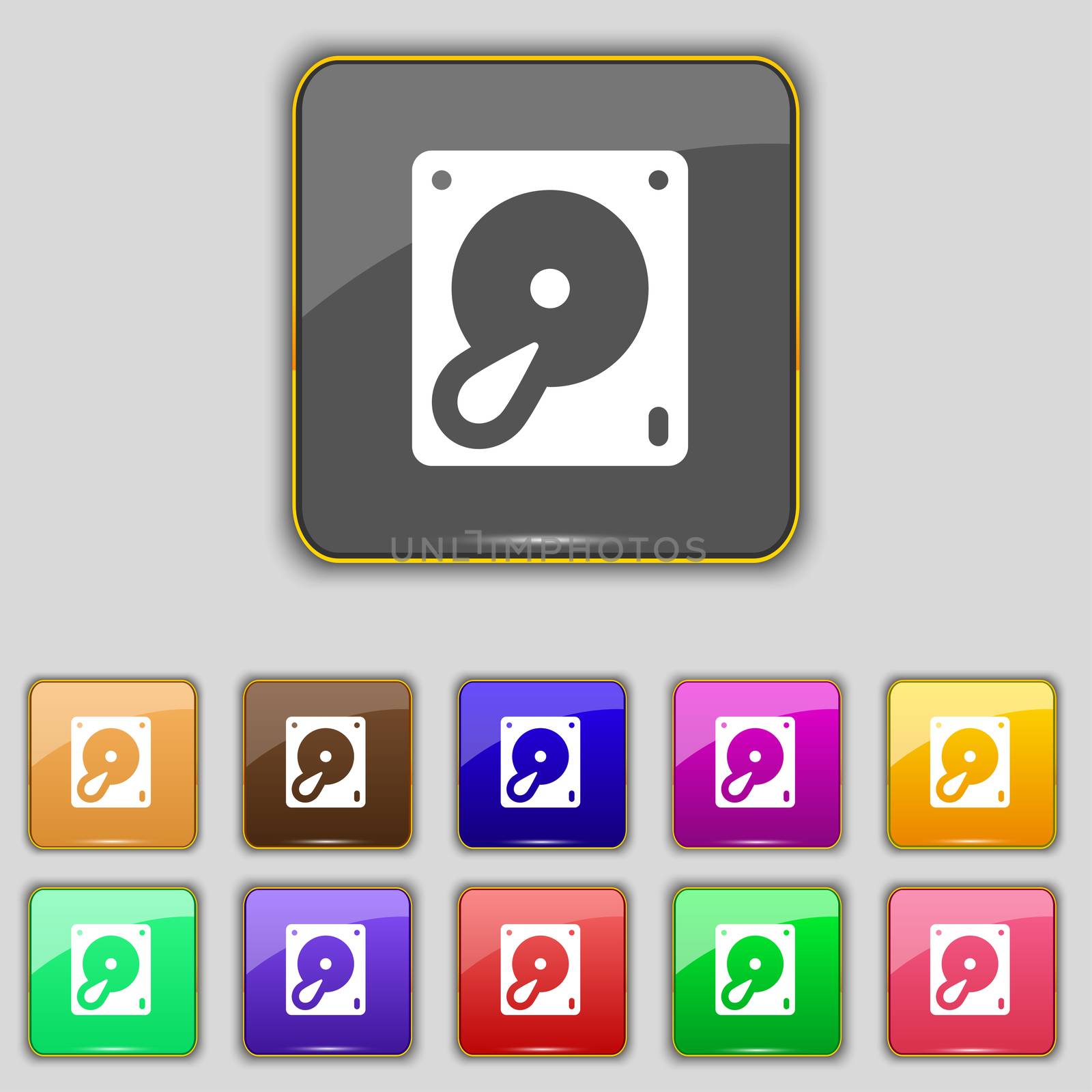 Hard disk and database icon sign. Set with eleven colored buttons for your site.  by serhii_lohvyniuk