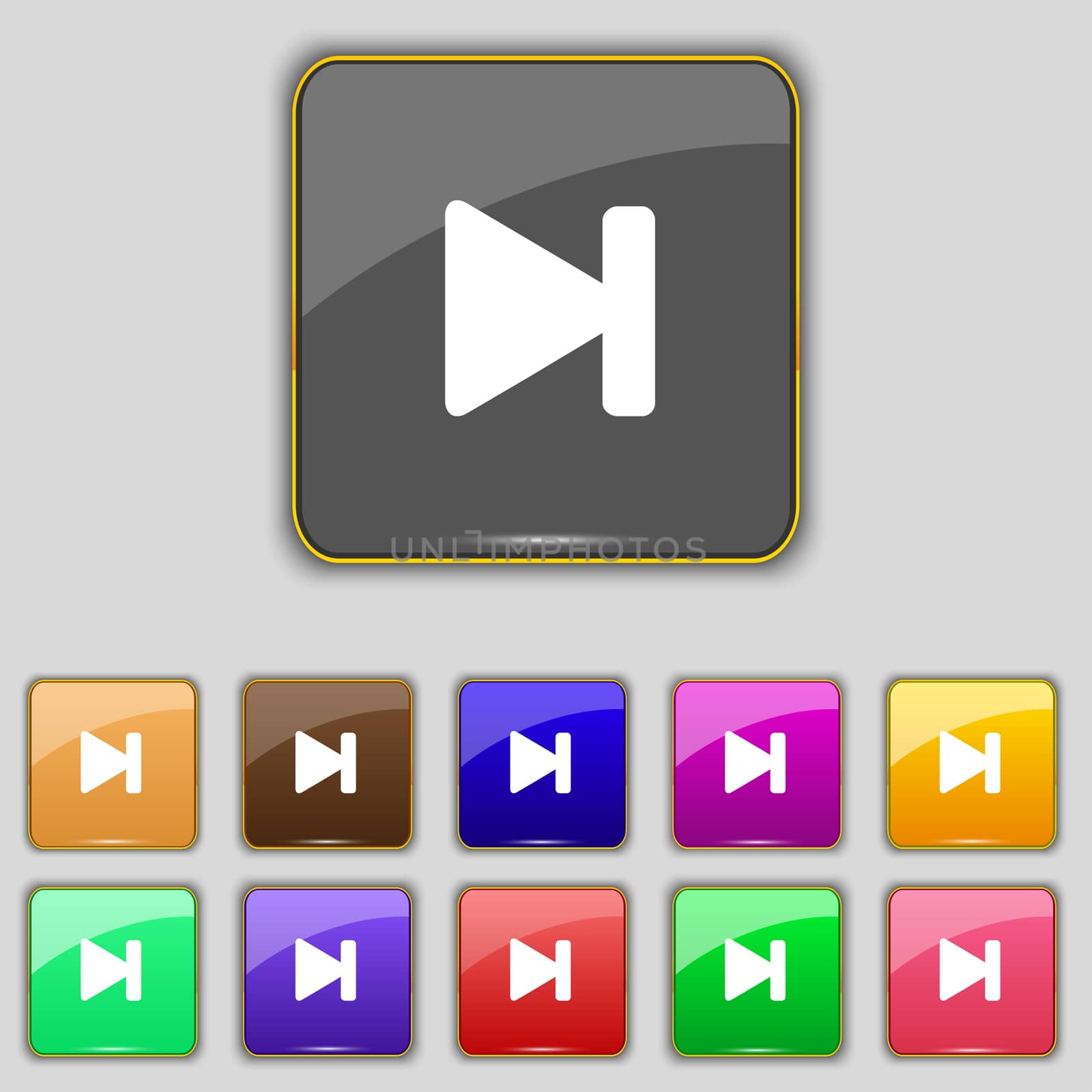 next track icon sign. Set with eleven colored buttons for your site.  by serhii_lohvyniuk