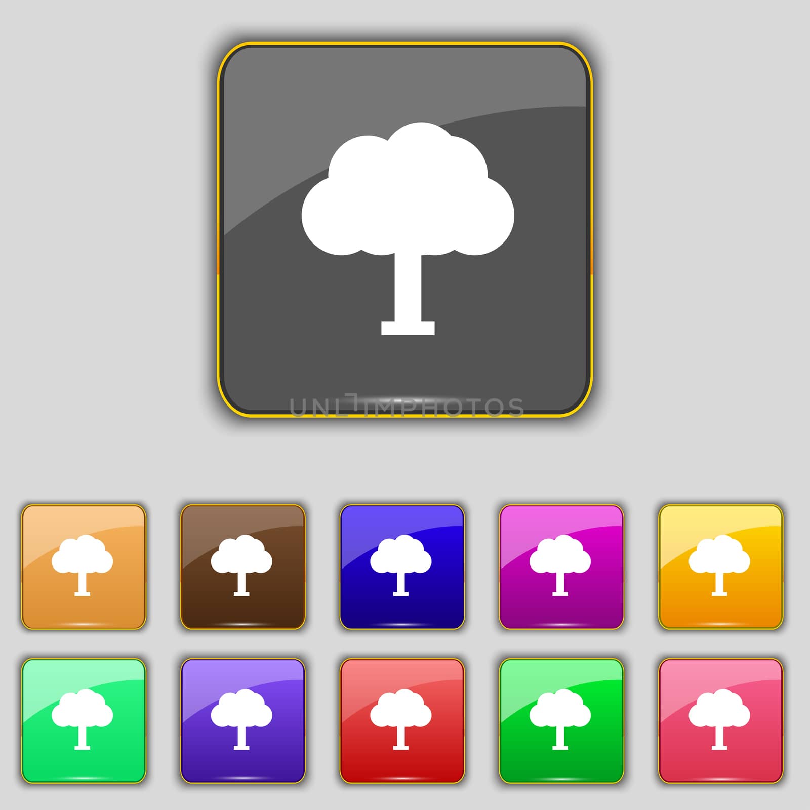 Tree, Forest icon sign. Set with eleven colored buttons for your site. illustration