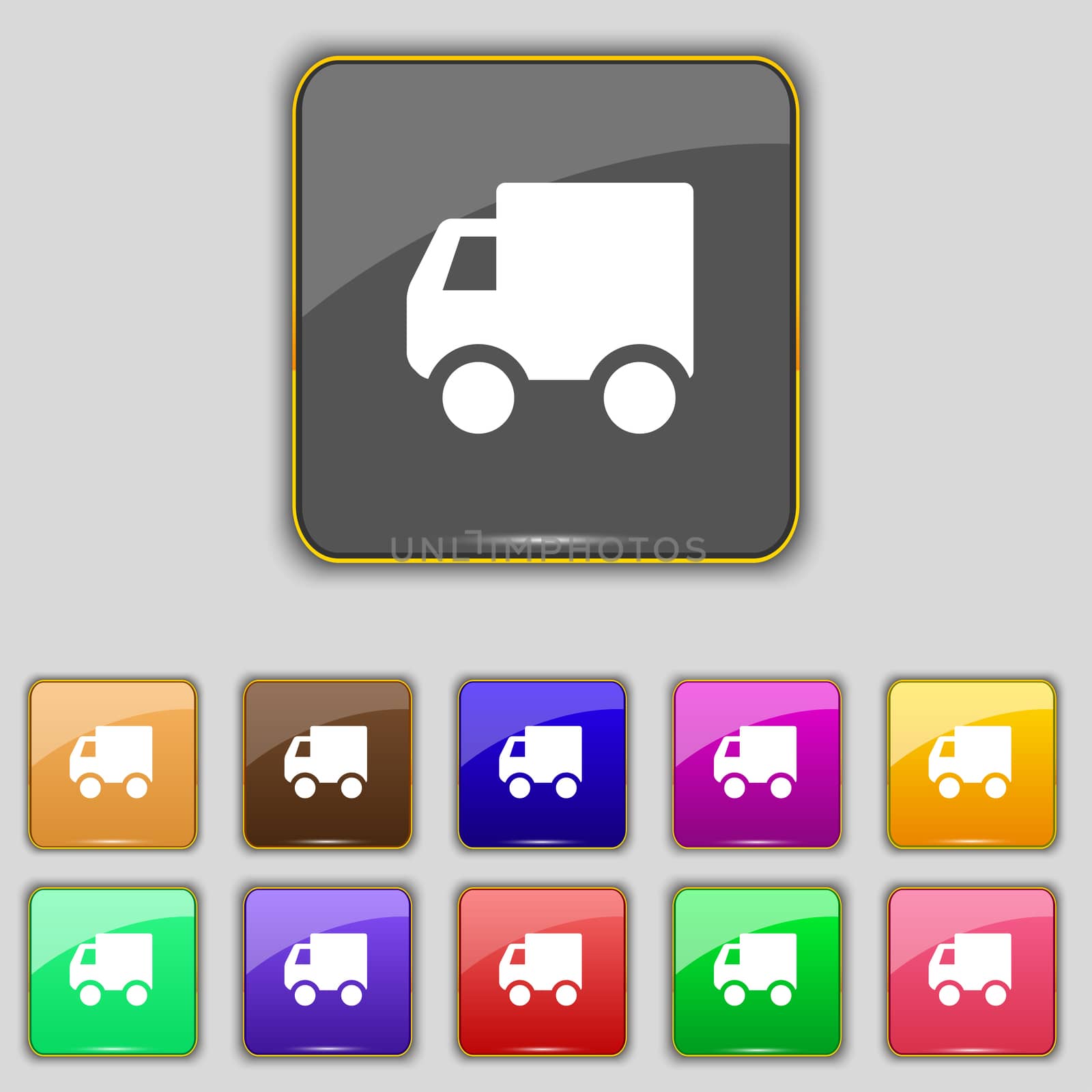 Delivery truck icon sign. Set with eleven colored buttons for your site. illustration