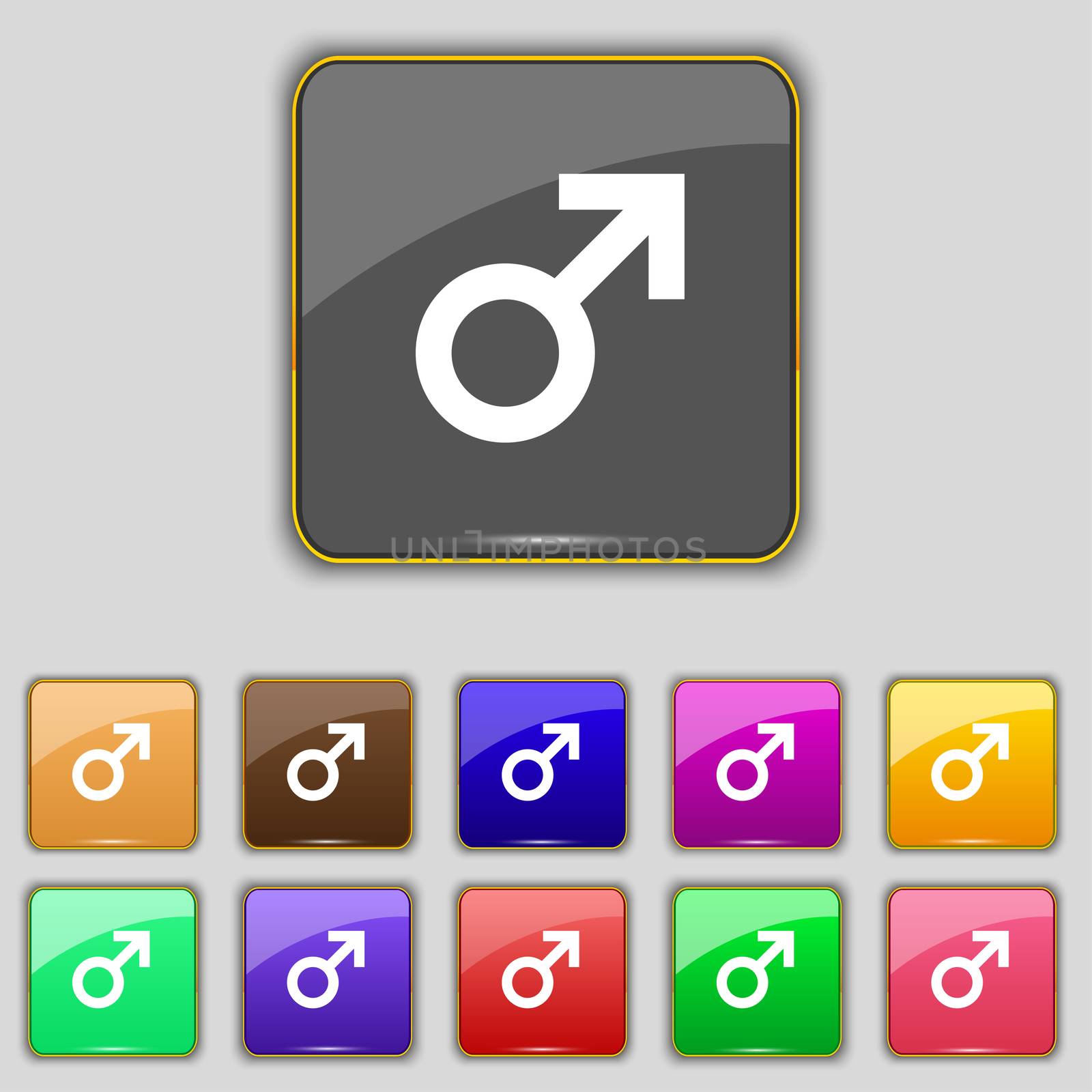 Male sex icon sign. Set with eleven colored buttons for your site. illustration