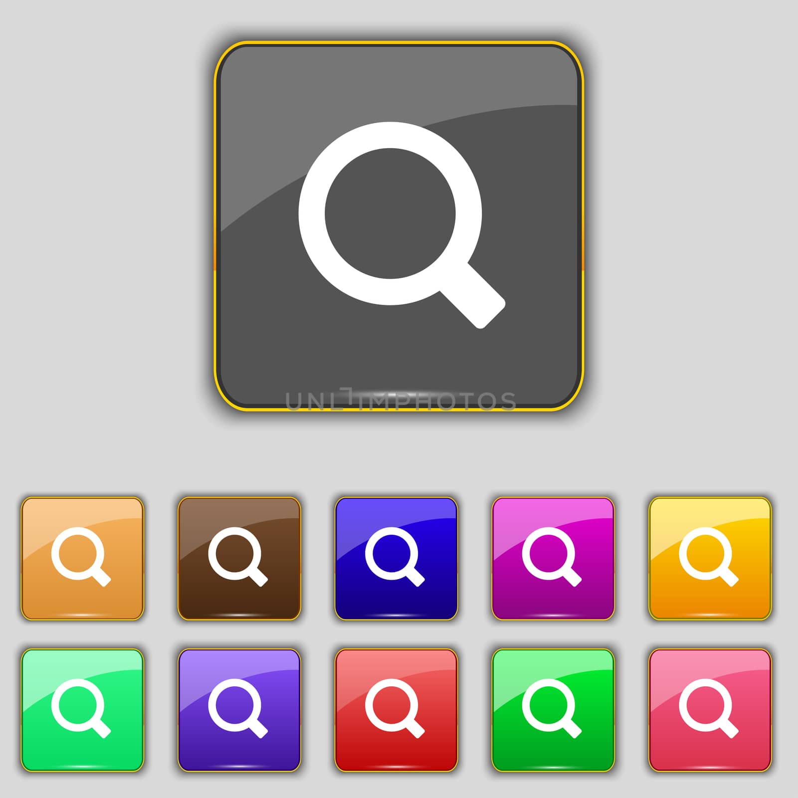 Magnifier glass icon sign. Set with eleven colored buttons for your site.  by serhii_lohvyniuk