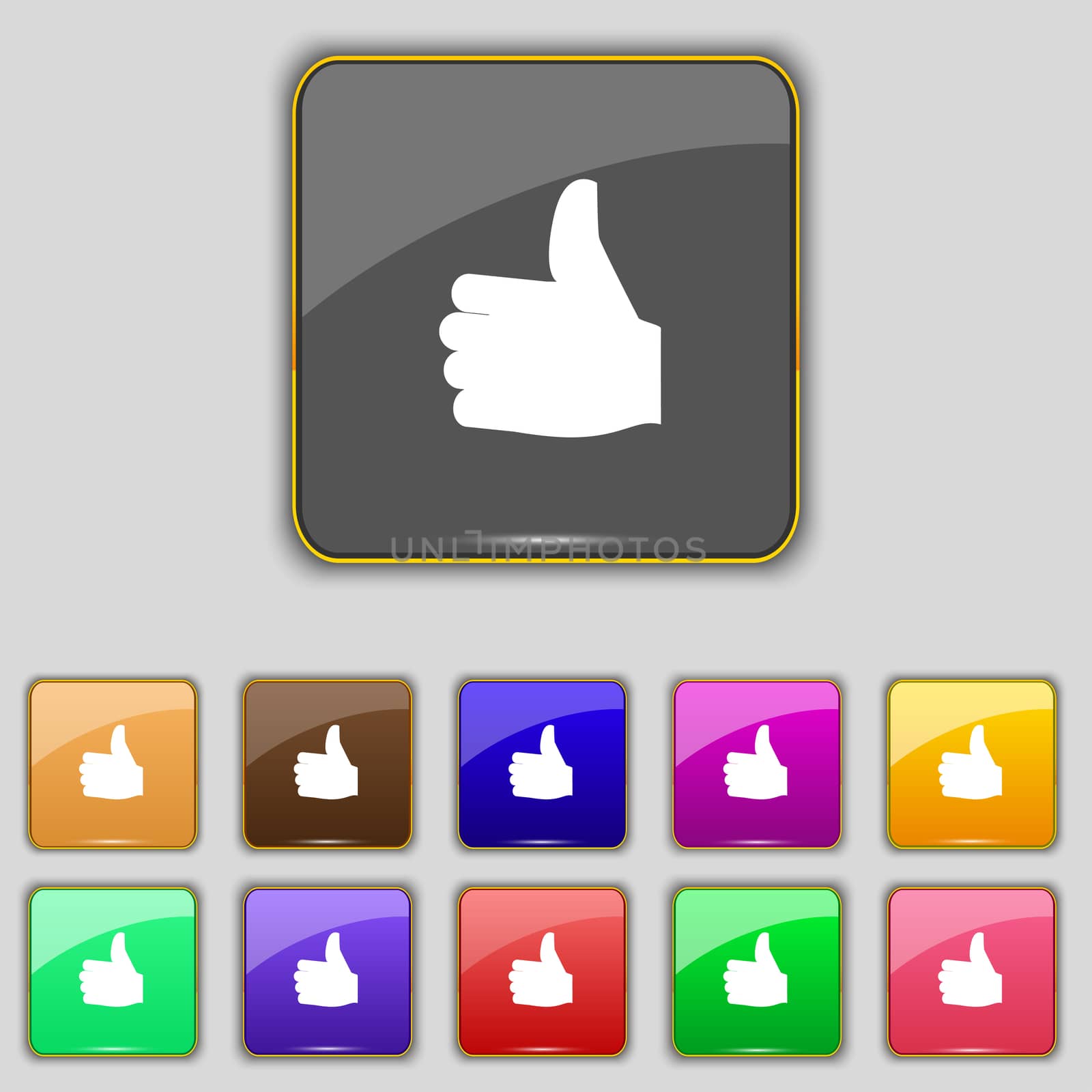 Like, Thumb up icon sign. Set with eleven colored buttons for your site.  by serhii_lohvyniuk