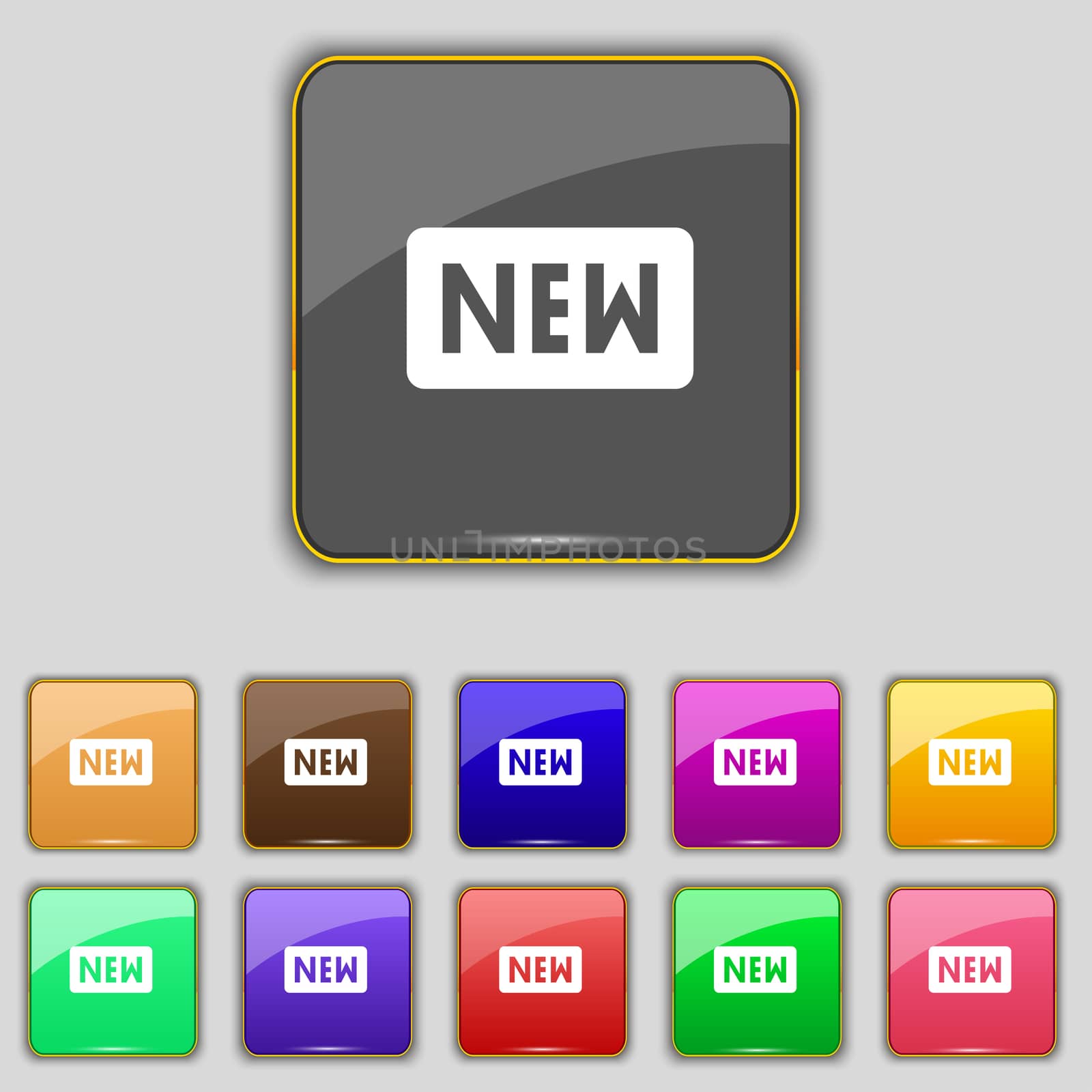 New icon sign. Set with eleven colored buttons for your site. illustration