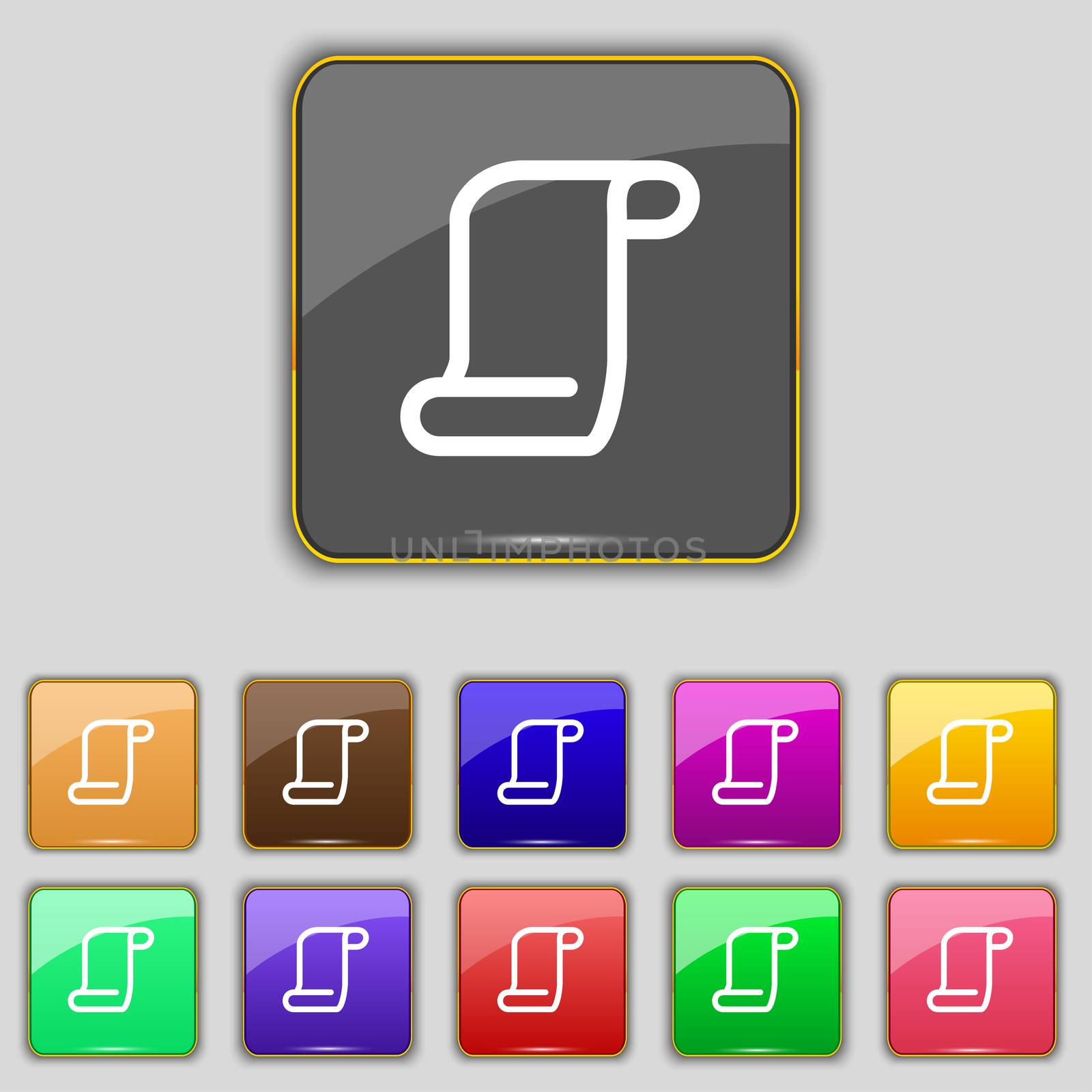 paper scroll icon sign. Set with eleven colored buttons for your site.  by serhii_lohvyniuk