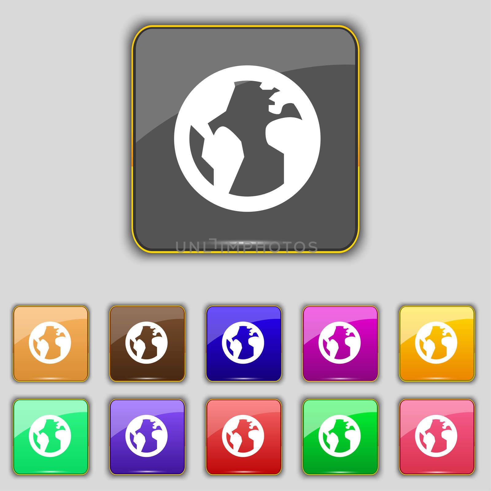 Globe, World map geography icon sign. Set with eleven colored buttons for your site.  by serhii_lohvyniuk