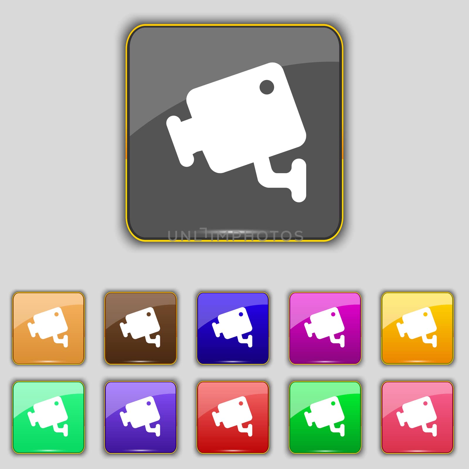 video camera icon sign. Set with eleven colored buttons for your site. illustration