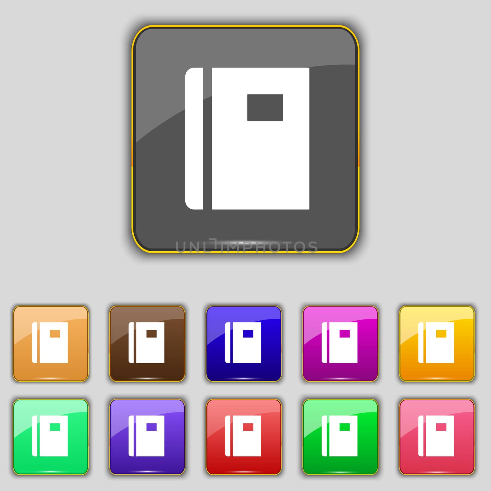 Book icon sign. Set with eleven colored buttons for your site. illustration