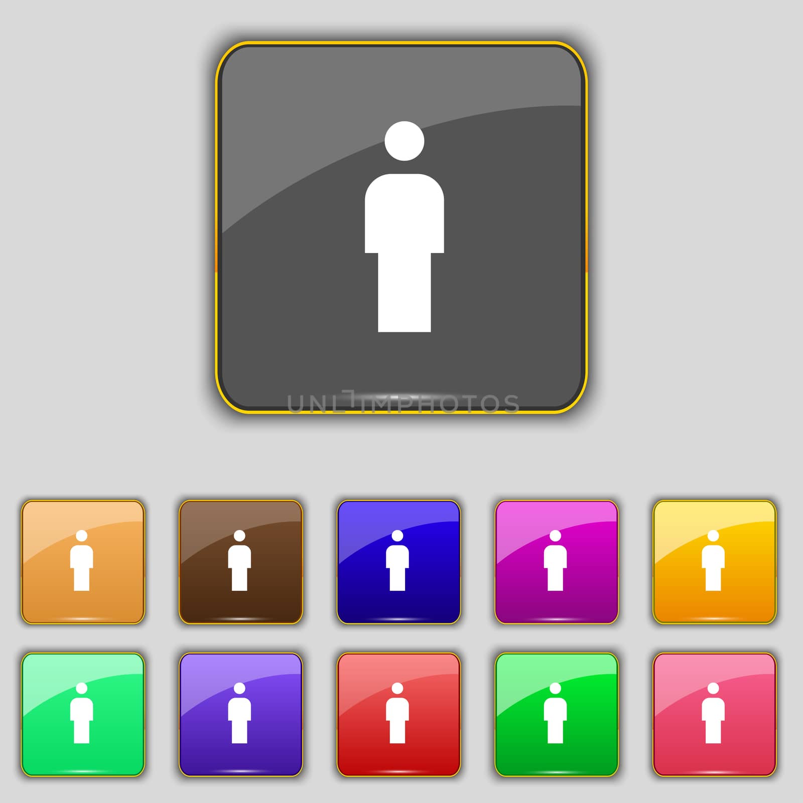 Human, Man Person, Male toilet icon sign. Set with eleven colored buttons for your site.  by serhii_lohvyniuk