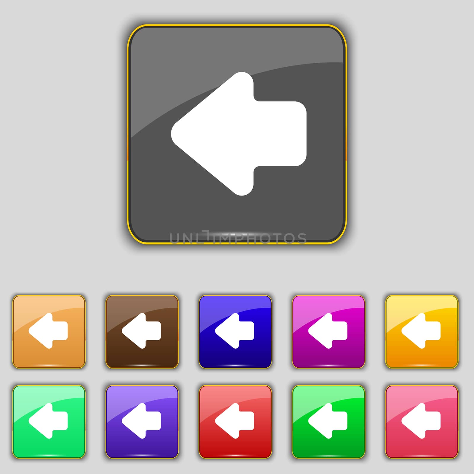 Arrow left, Way out icon sign. Set with eleven colored buttons for your site.  by serhii_lohvyniuk