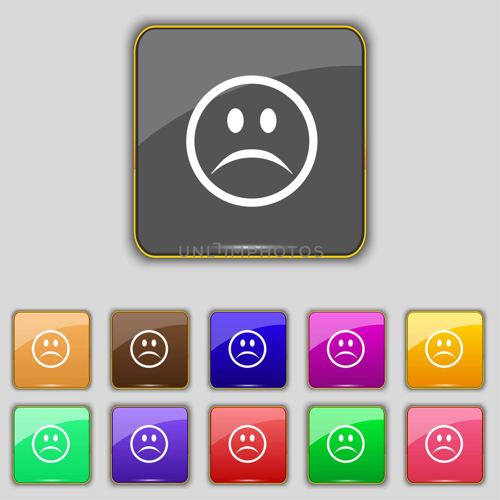 Sad face, Sadness depression icon sign. Set with eleven colored buttons for your site. illustration