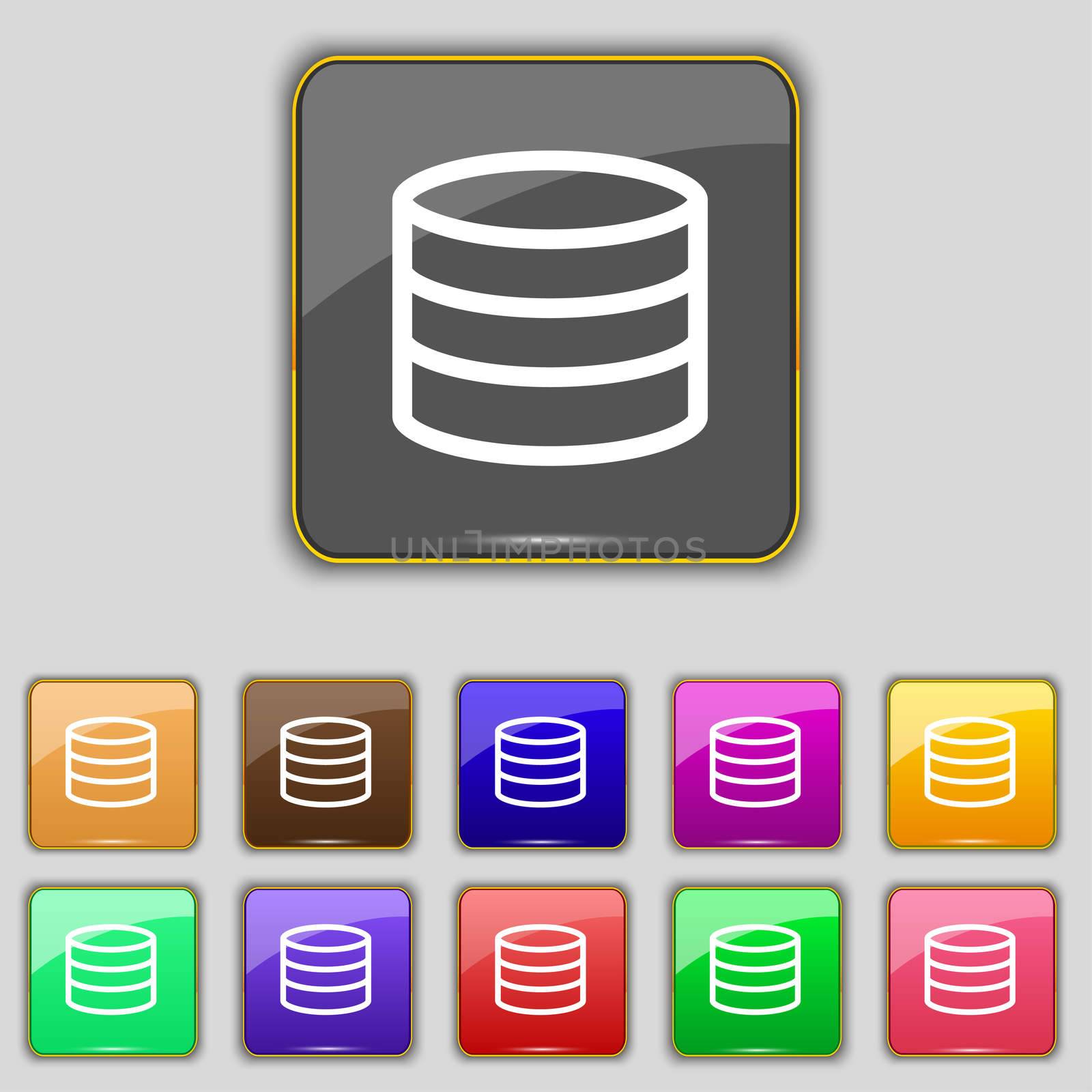 Hard disk and database icon sign. Set with eleven colored buttons for your site.  by serhii_lohvyniuk