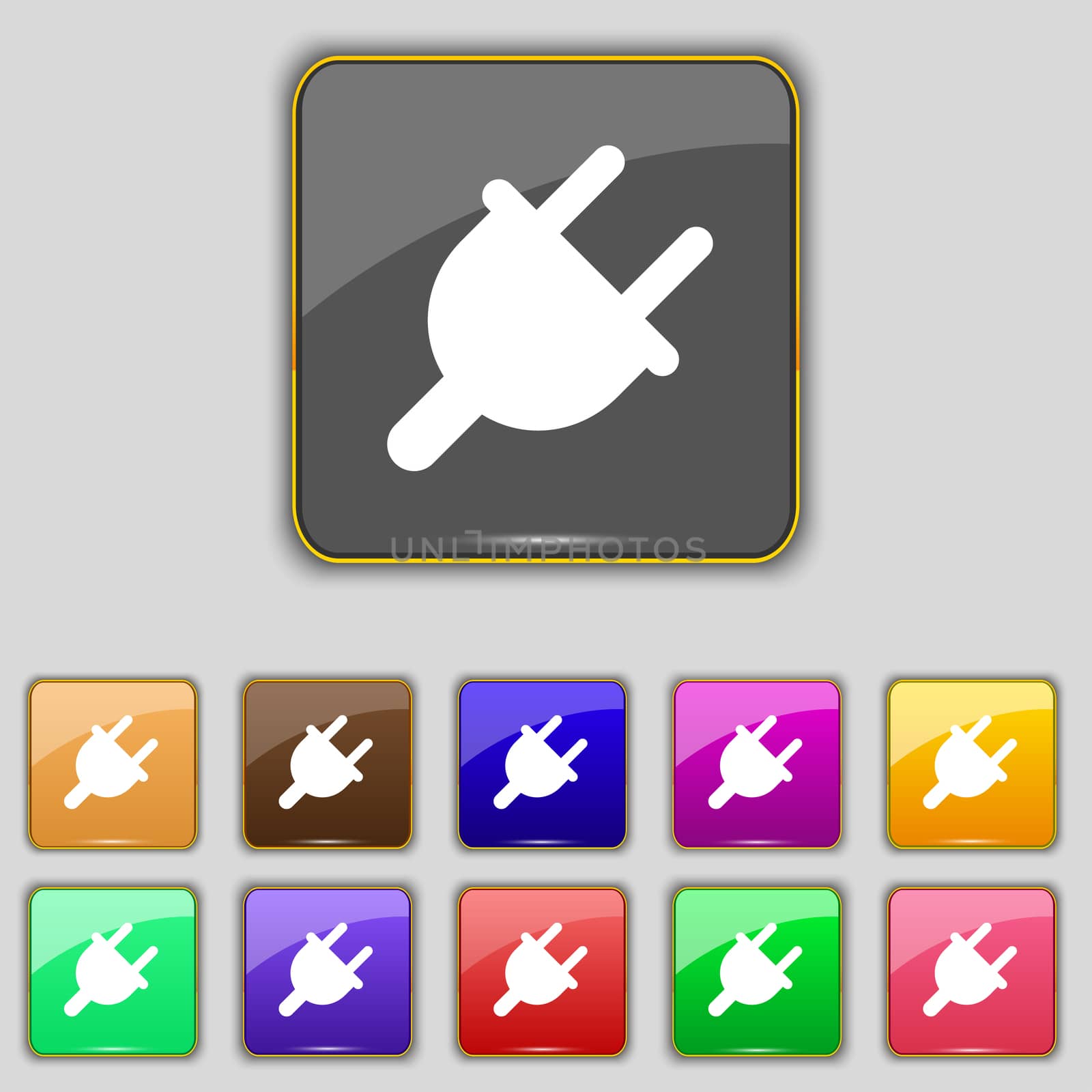 Electric plug, Power energy icon sign. Set with eleven colored buttons for your site. illustration