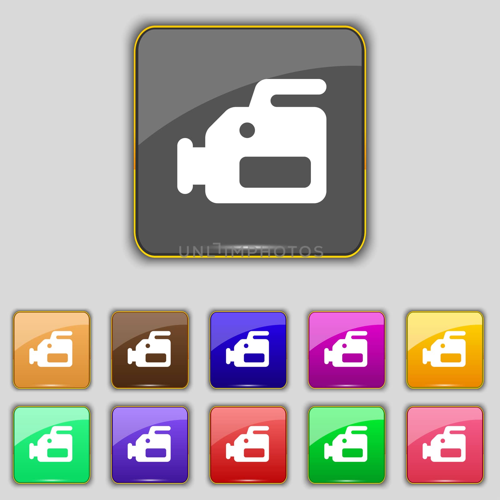 video camera icon sign. Set with eleven colored buttons for your site. illustration