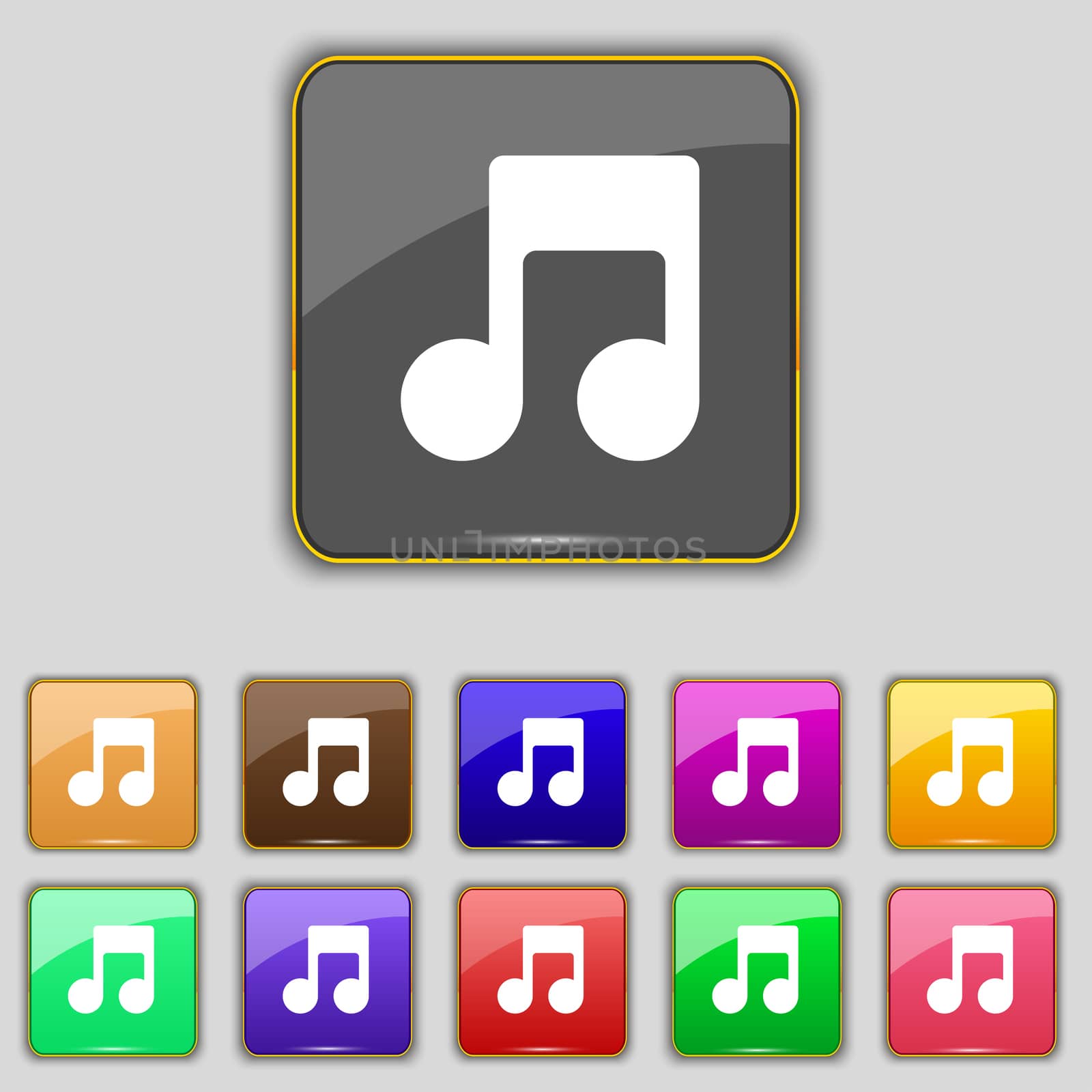 Music note icon sign. Set with eleven colored buttons for your site. illustration