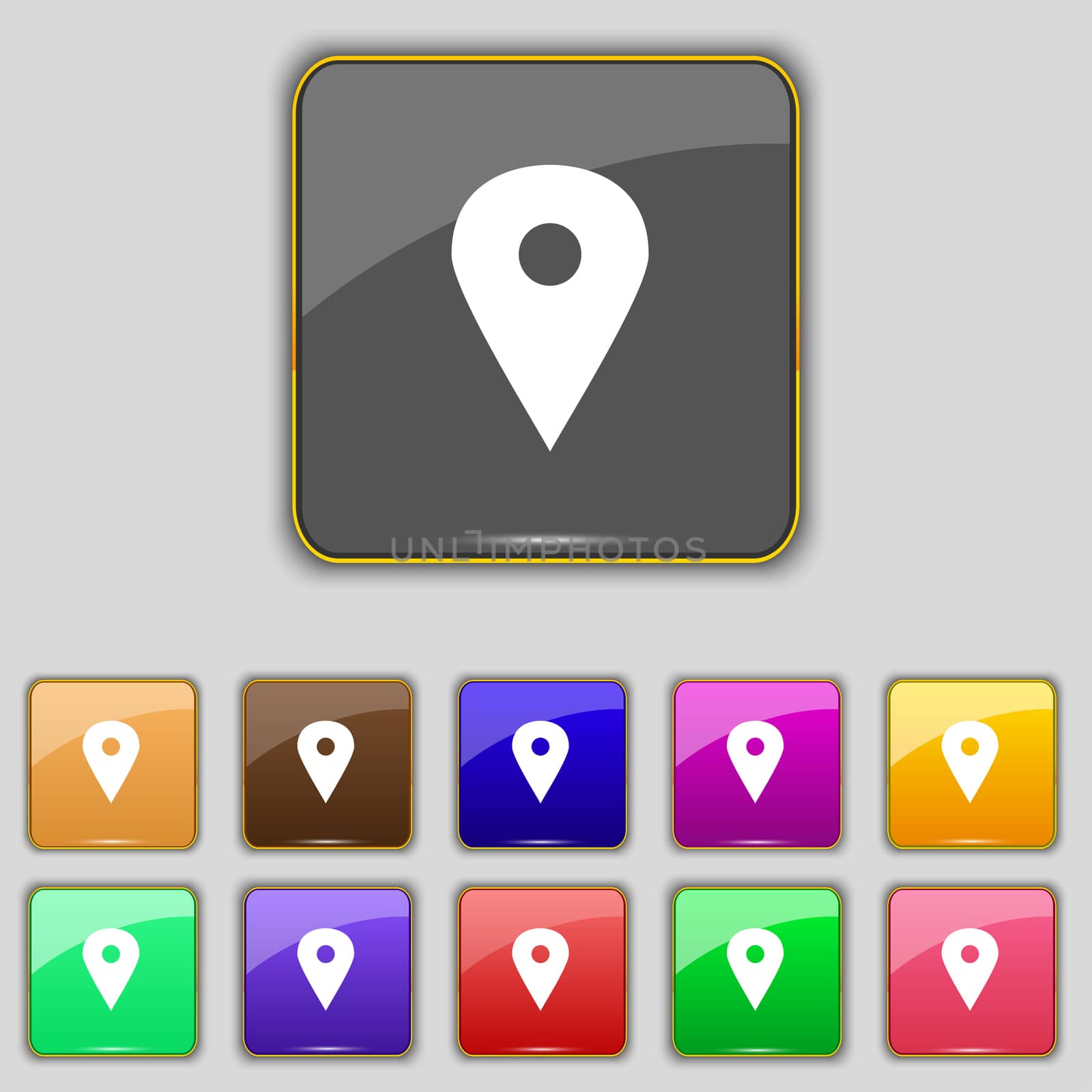 Map pointer, GPS location icon sign. Set with eleven colored buttons for your site.  by serhii_lohvyniuk