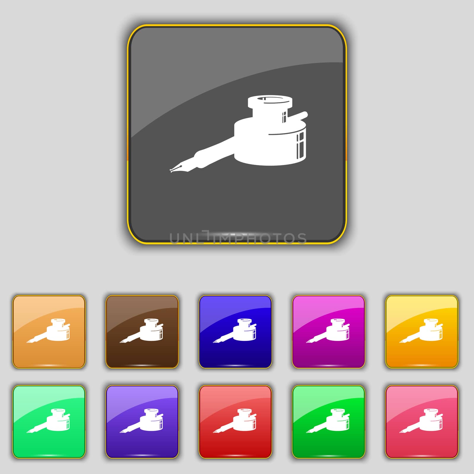 pen and ink icon sign. Set with eleven colored buttons for your site. illustration