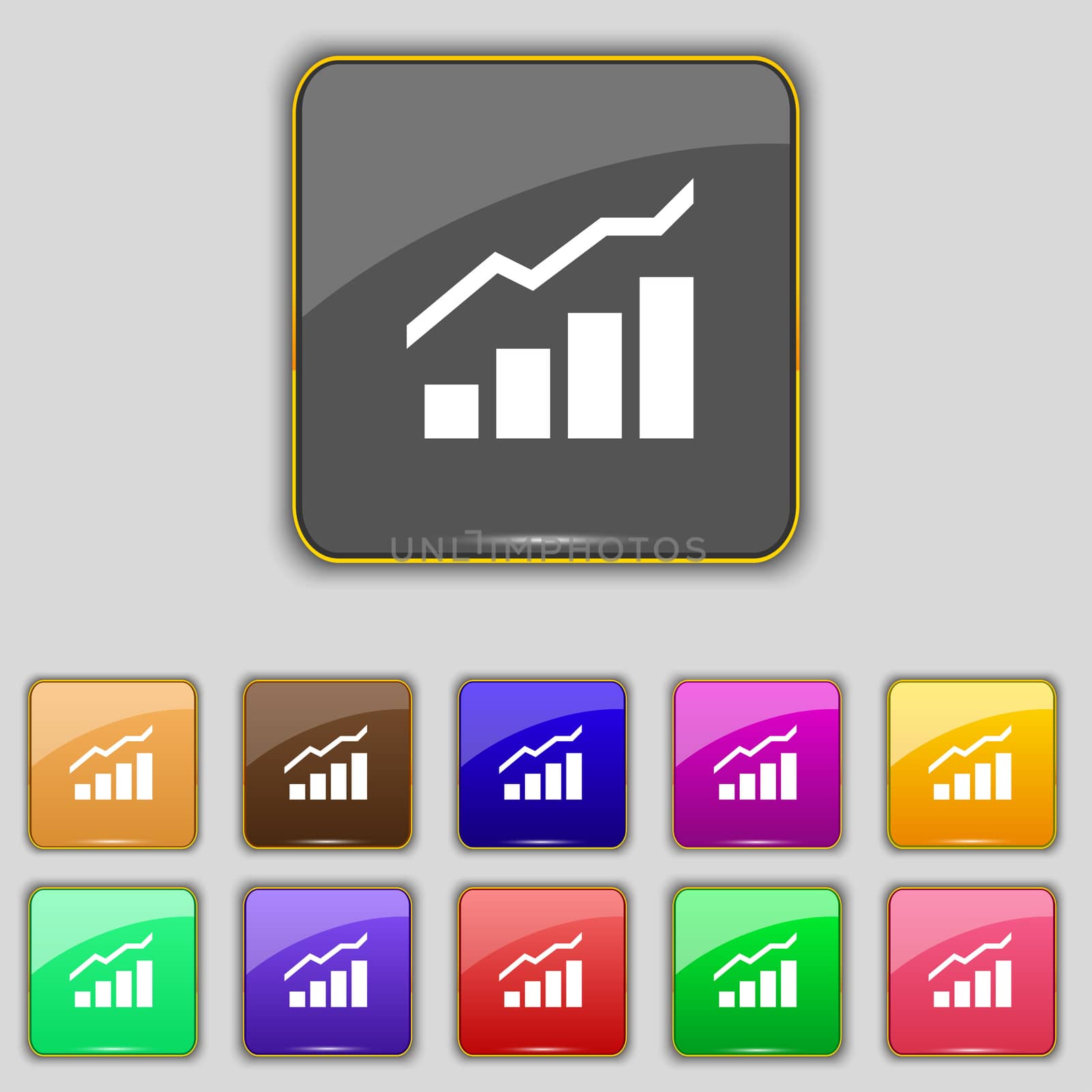 Growth and development concept. graph of Rate icon sign. Set with eleven colored buttons for your site.  by serhii_lohvyniuk