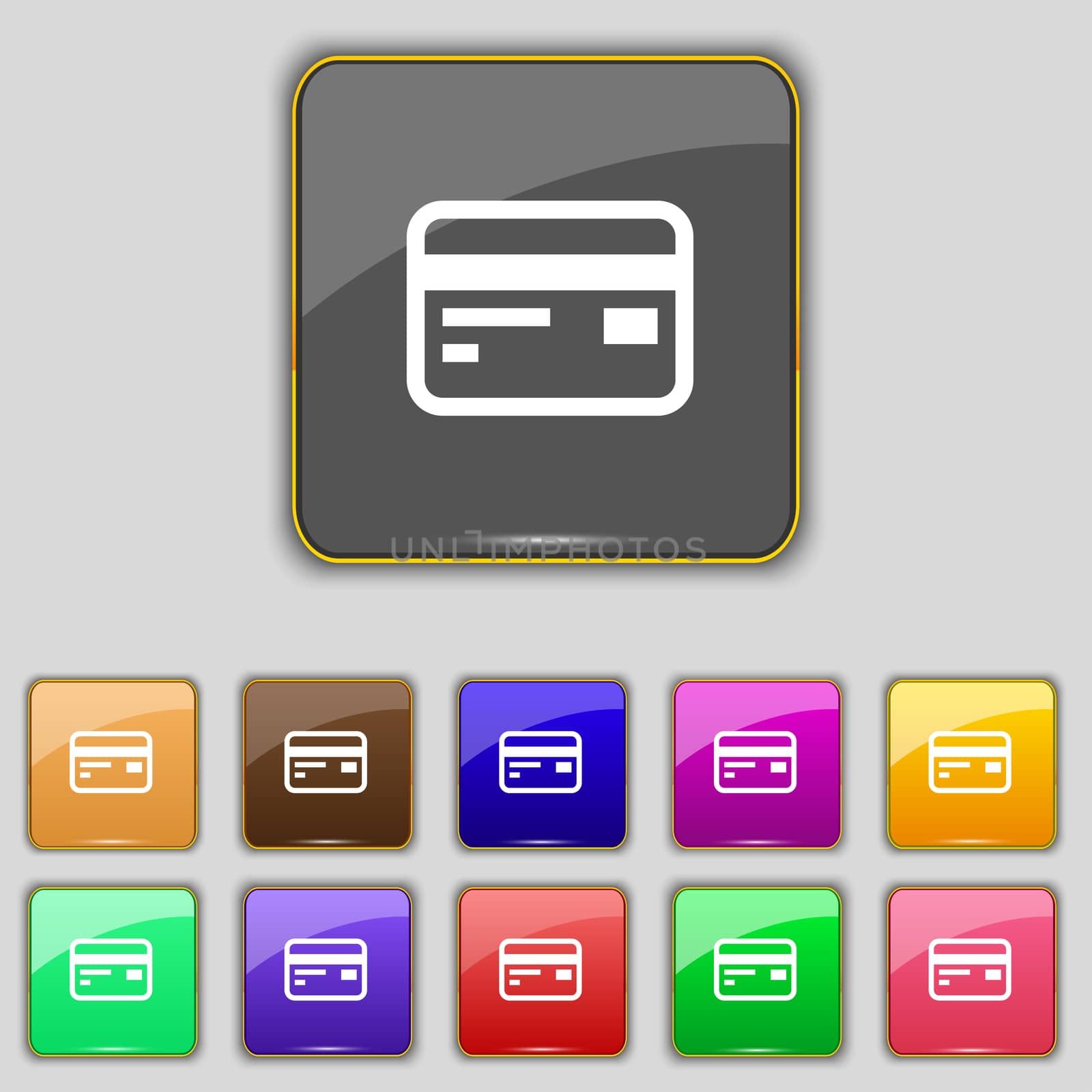 Credit, debit card icon sign. Set with eleven colored buttons for your site.  by serhii_lohvyniuk