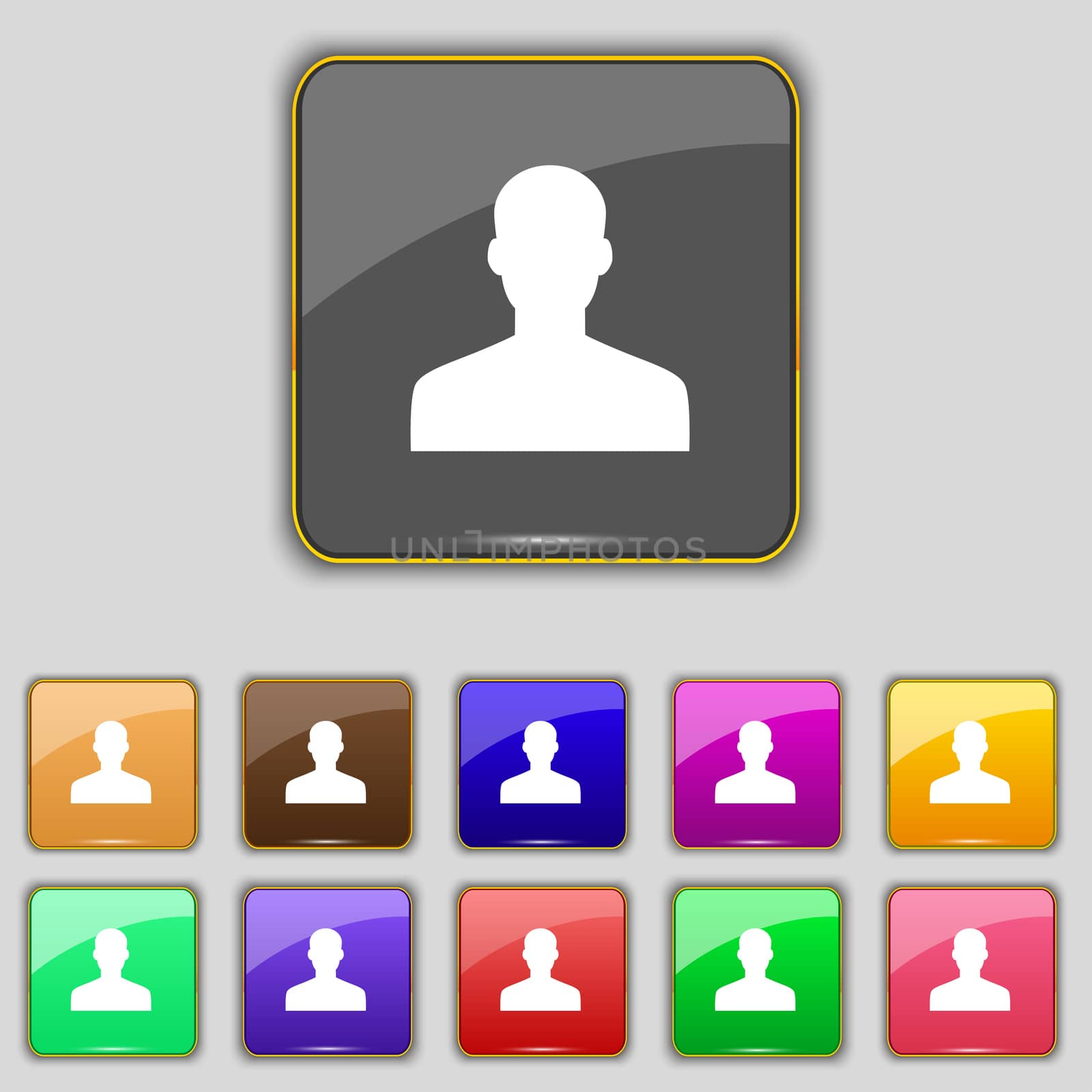 User, Person, Log in icon sign. Set with eleven colored buttons for your site. illustration