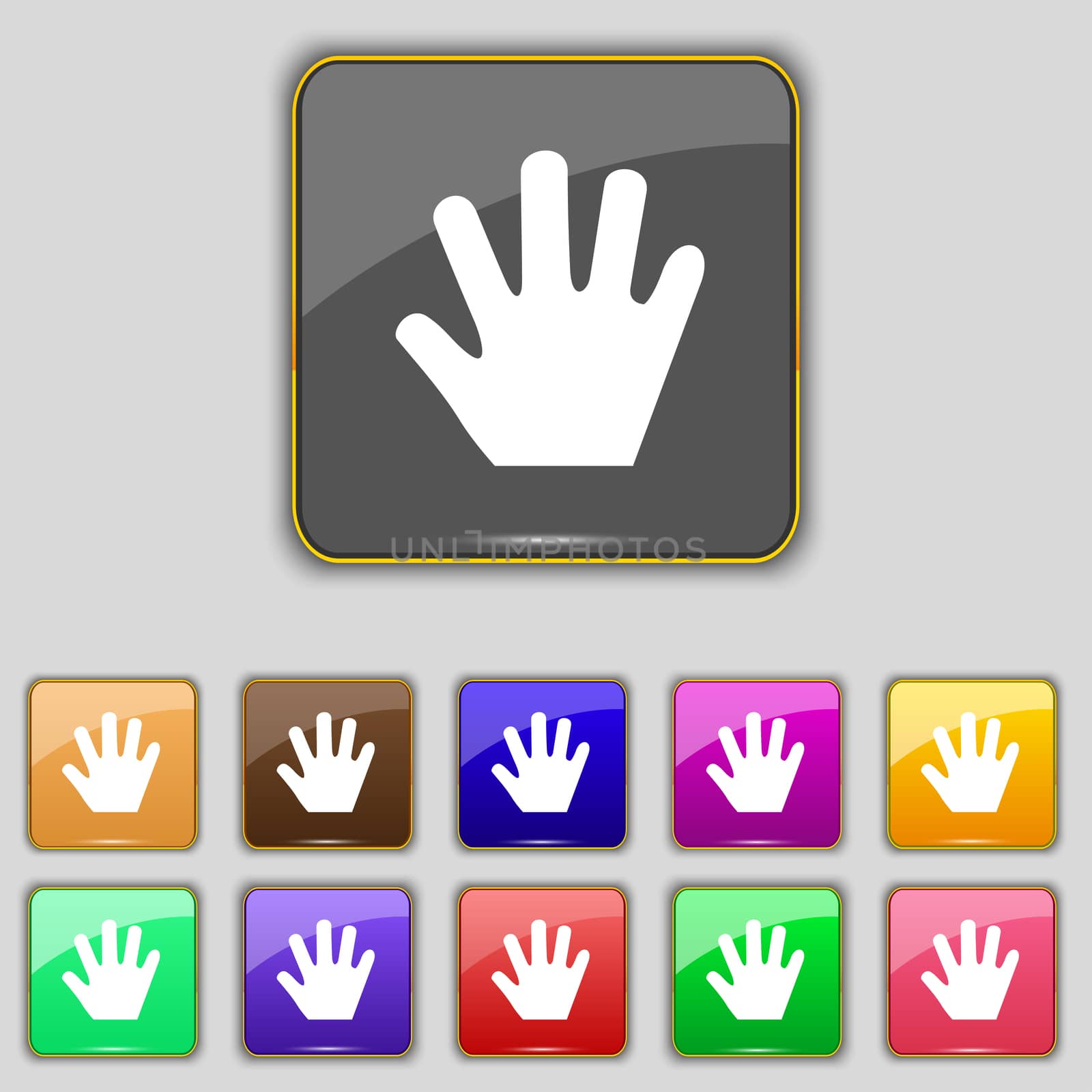 Hand icon sign. Set with eleven colored buttons for your site. illustration