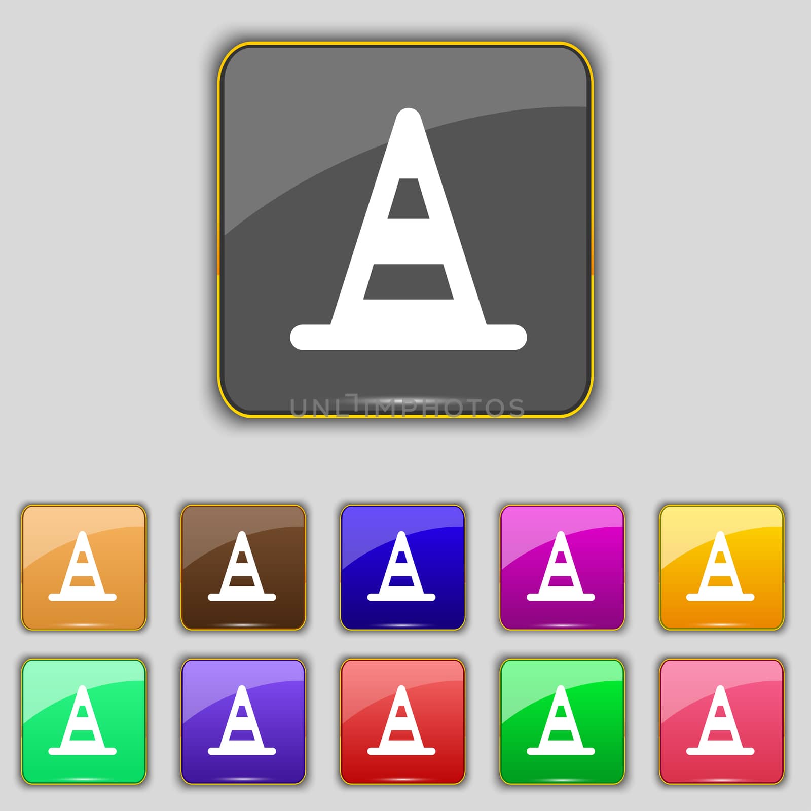 road cone icon sign. Set with eleven colored buttons for your site.  by serhii_lohvyniuk