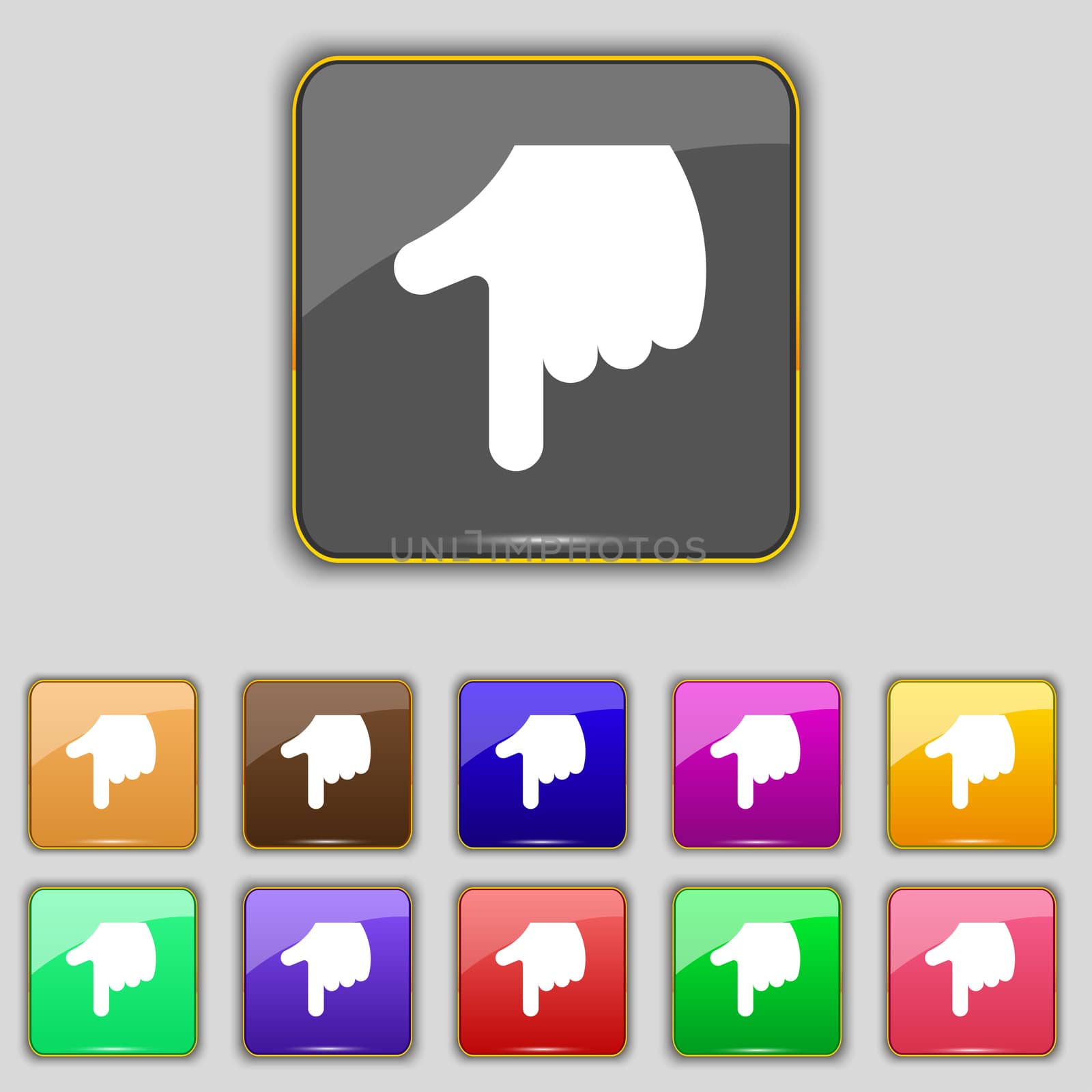 pointing hand icon sign. Set with eleven colored buttons for your site.  by serhii_lohvyniuk