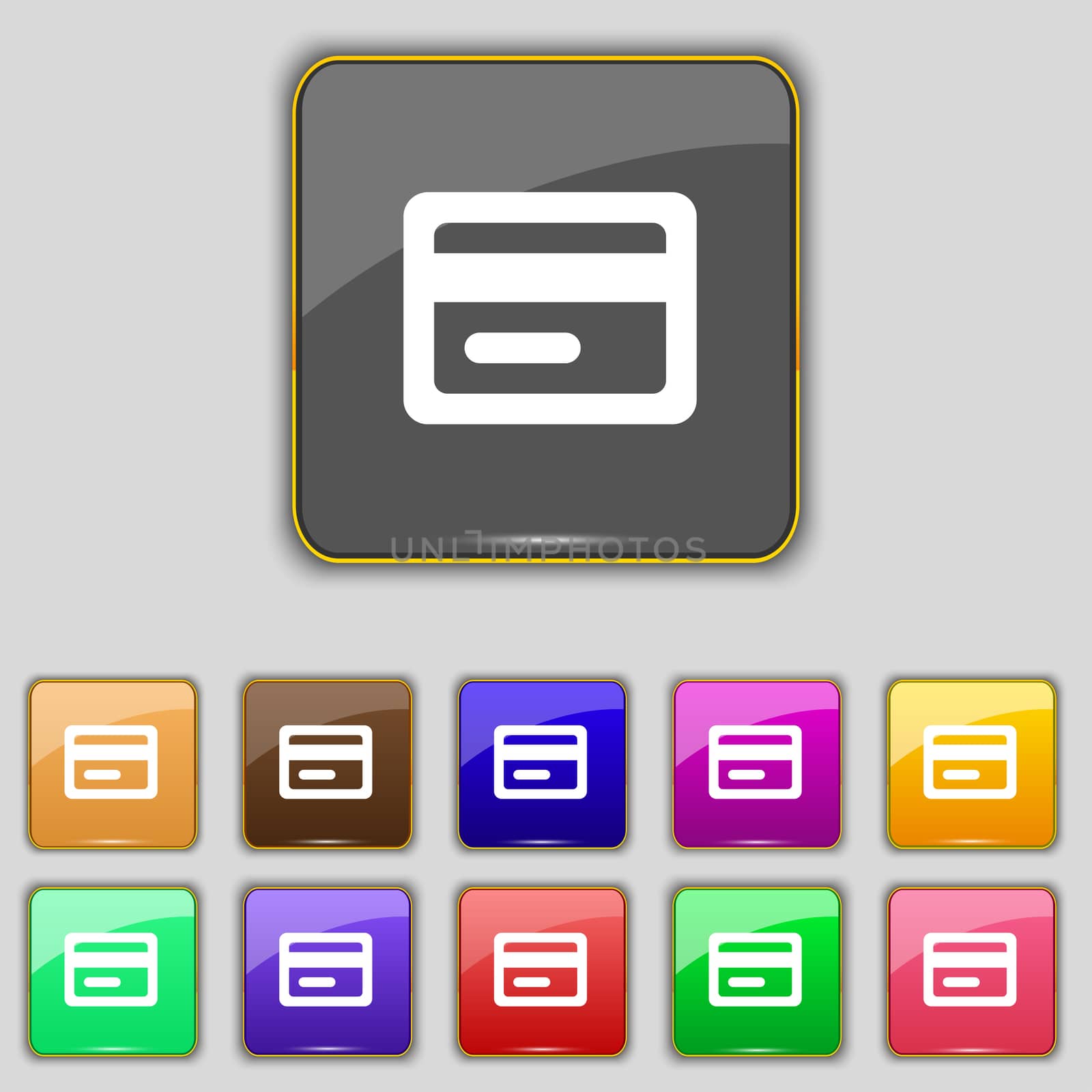 credit card icon sign. Set with eleven colored buttons for your site. illustration