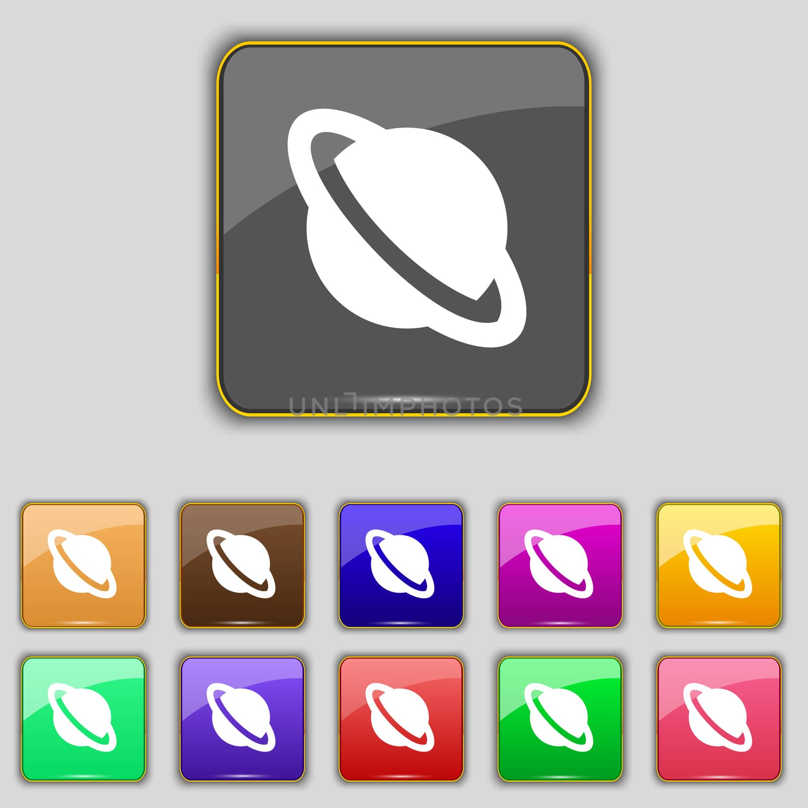 Jupiter planet icon sign. Set with eleven colored buttons for your site.  by serhii_lohvyniuk