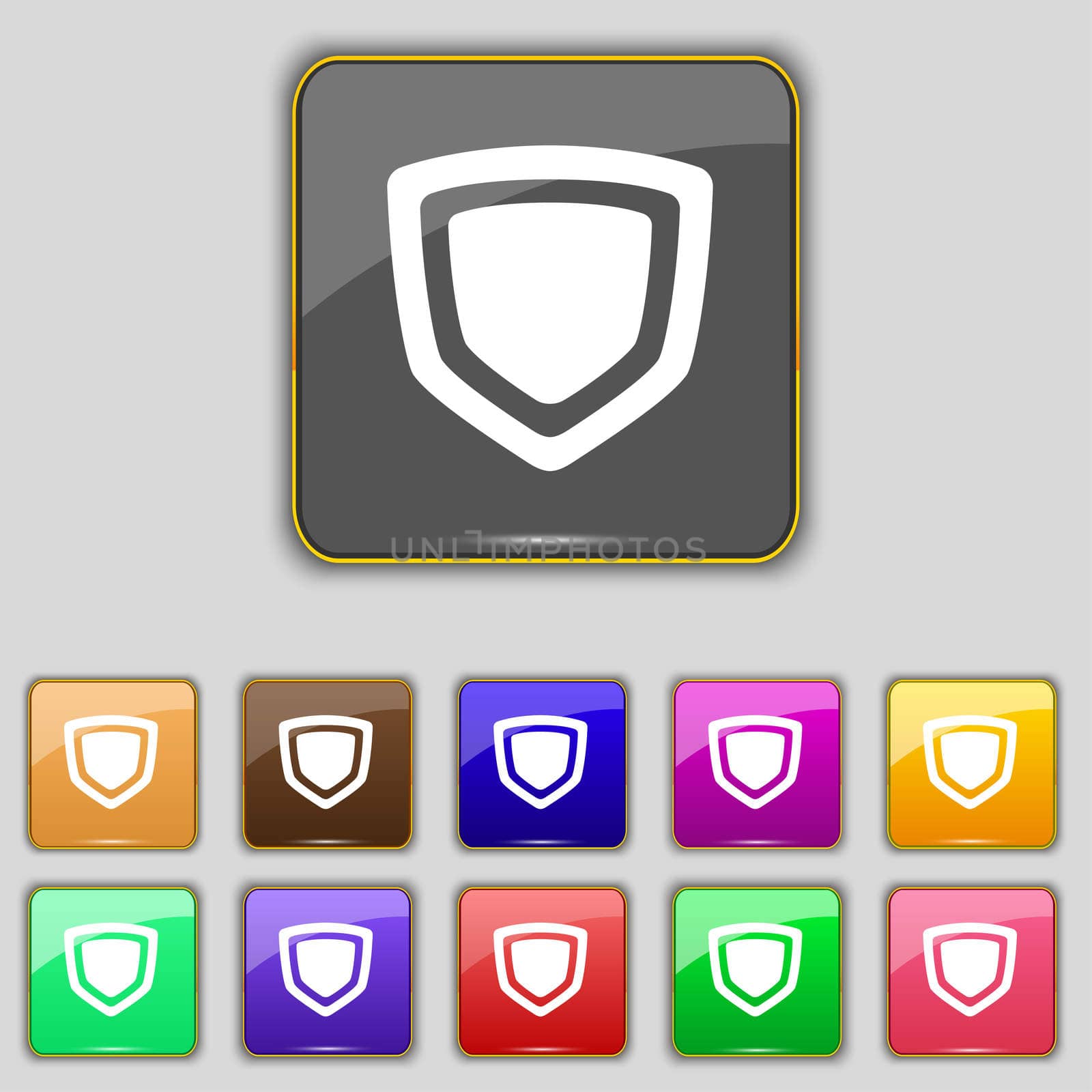 shield icon sign. Set with eleven colored buttons for your site.  by serhii_lohvyniuk