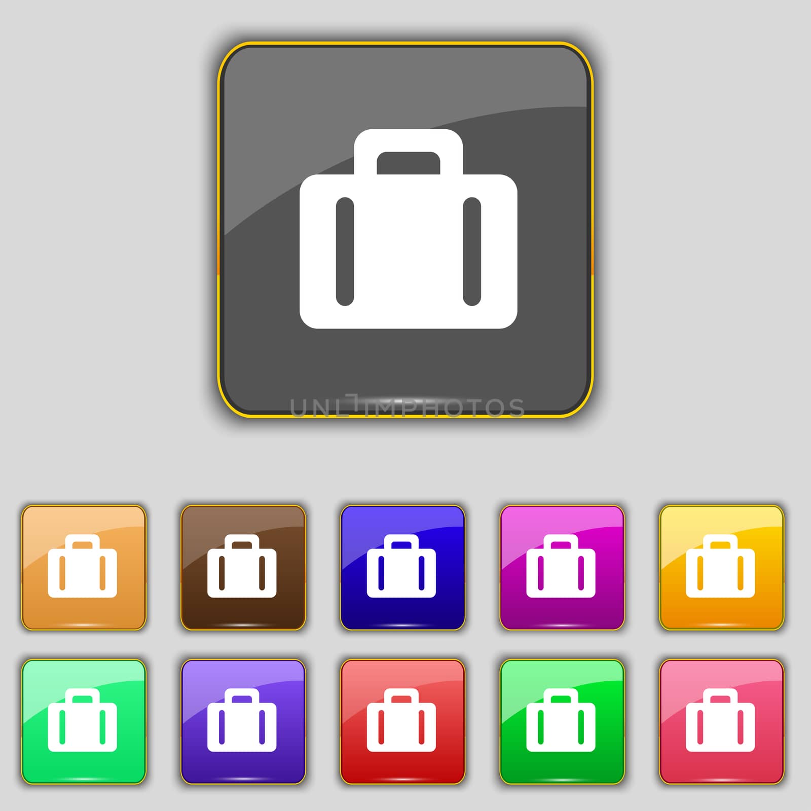 suitcase icon sign. Set with eleven colored buttons for your site.  by serhii_lohvyniuk