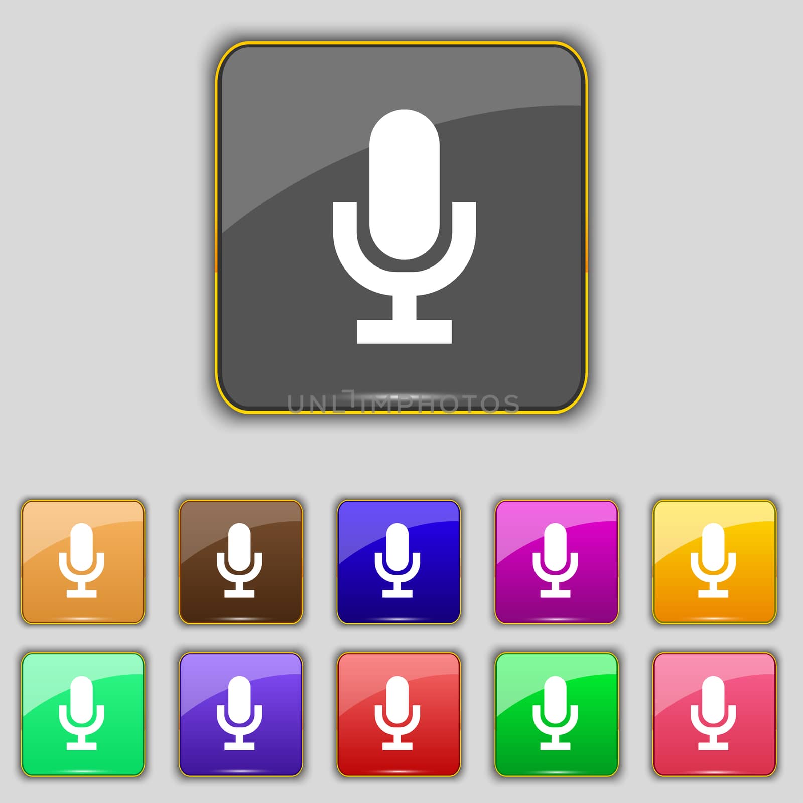 microphone icon sign. Set with eleven colored buttons for your site. illustration