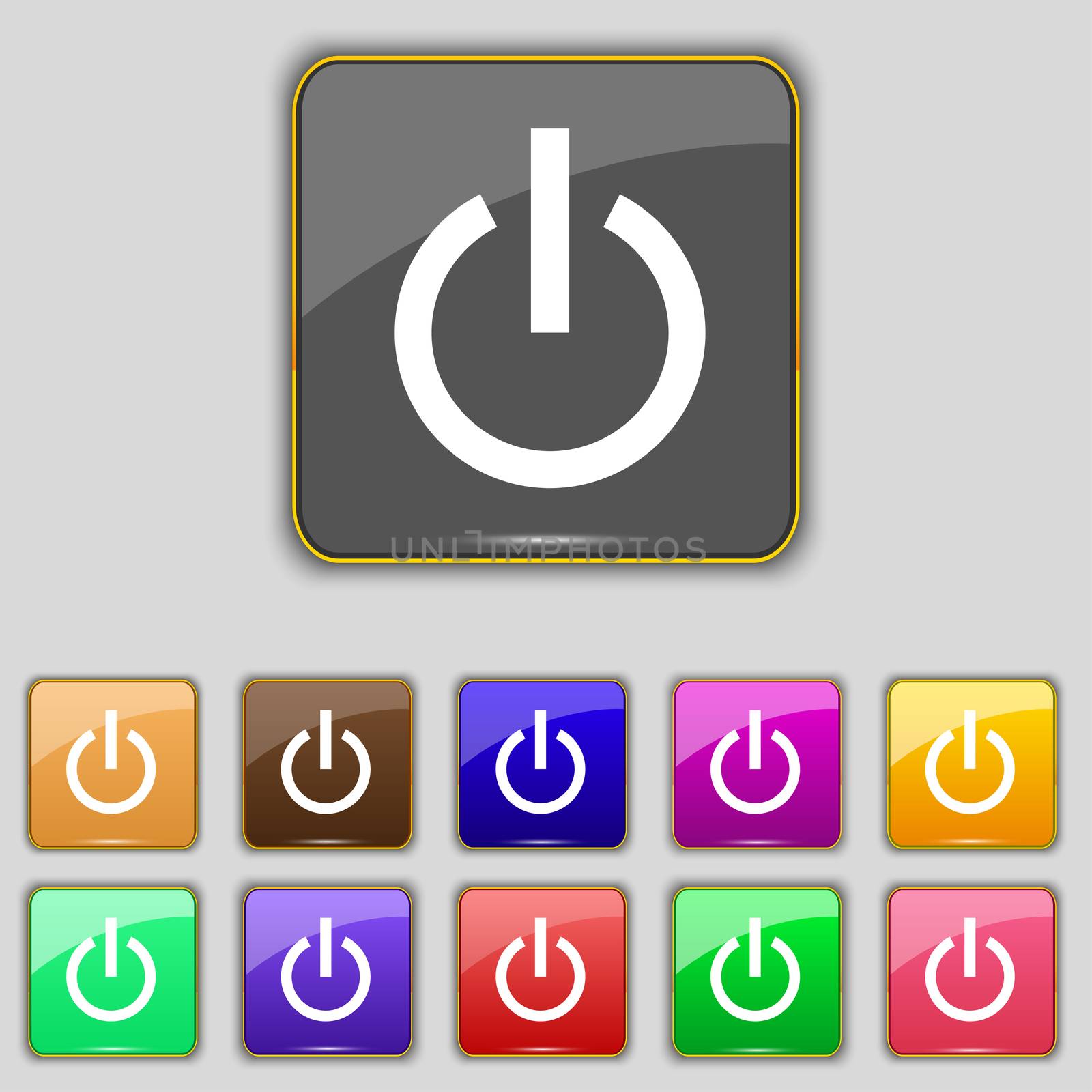 Power icon sign. Set with eleven colored buttons for your site. illustration