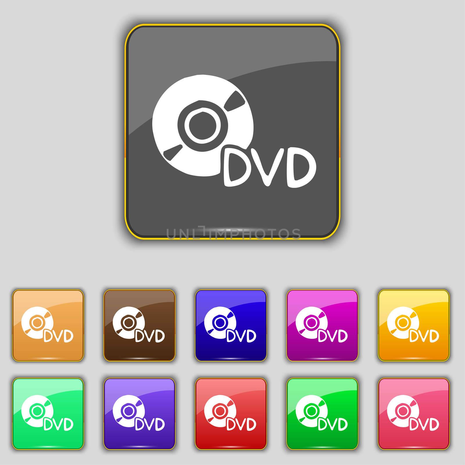 dvd icon sign. Set with eleven colored buttons for your site. illustration
