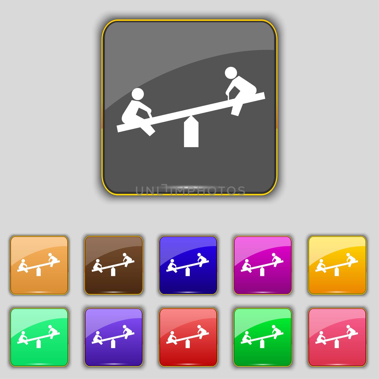 swing icon sign. Set with eleven colored buttons for your site. illustration