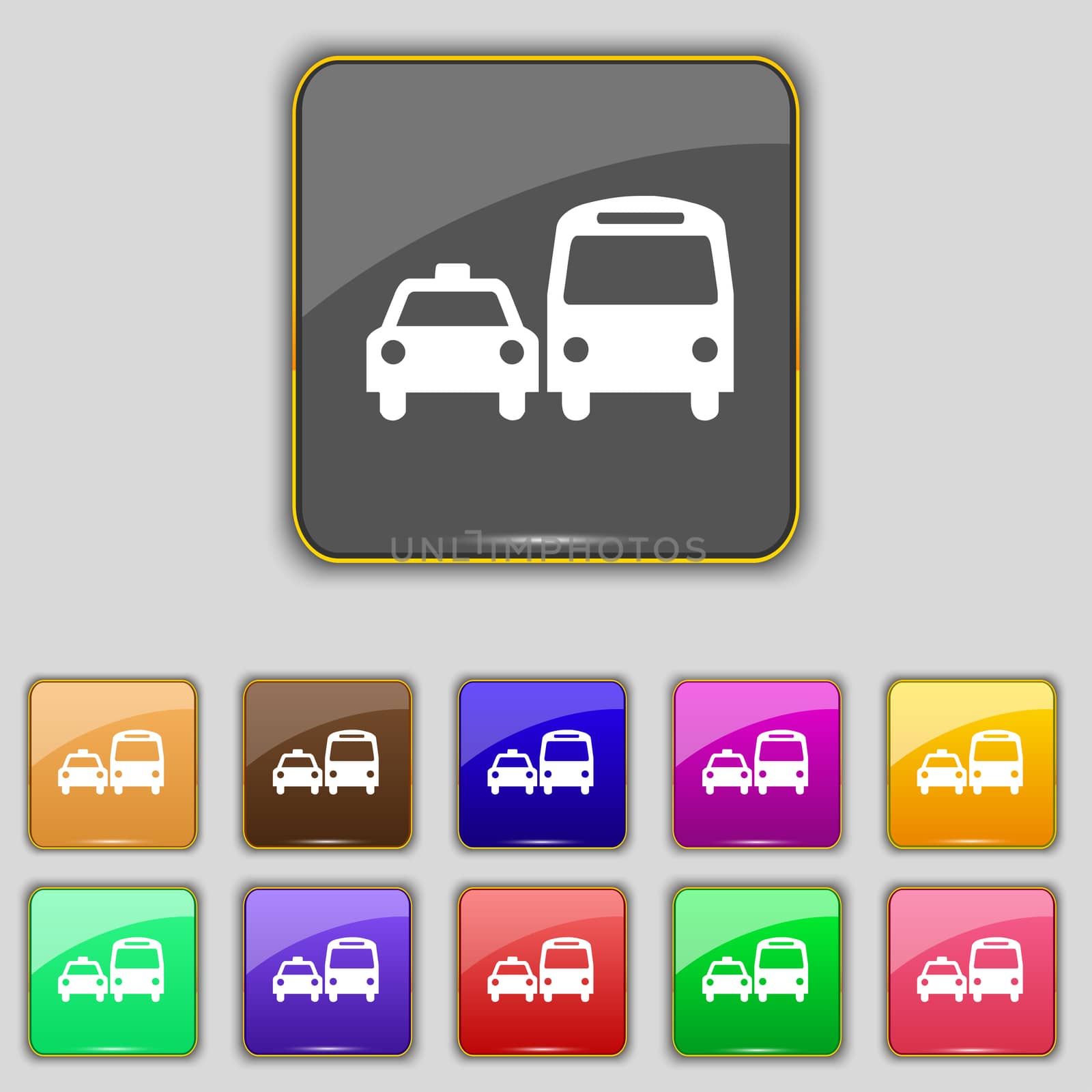 taxi icon sign. Set with eleven colored buttons for your site. illustration