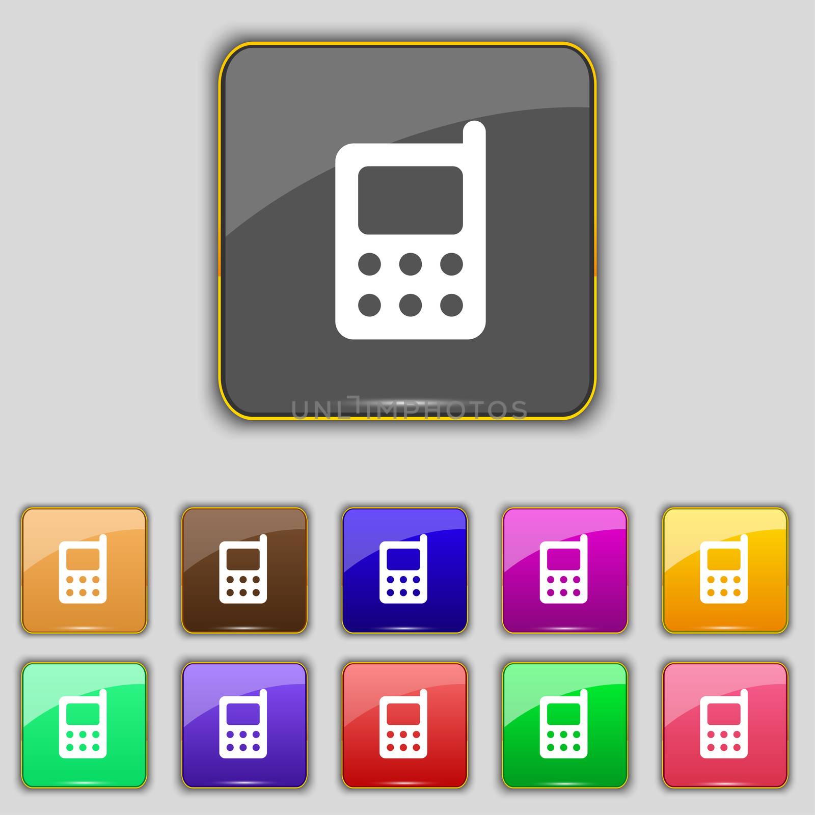mobile phone icon sign. Set with eleven colored buttons for your site.  by serhii_lohvyniuk