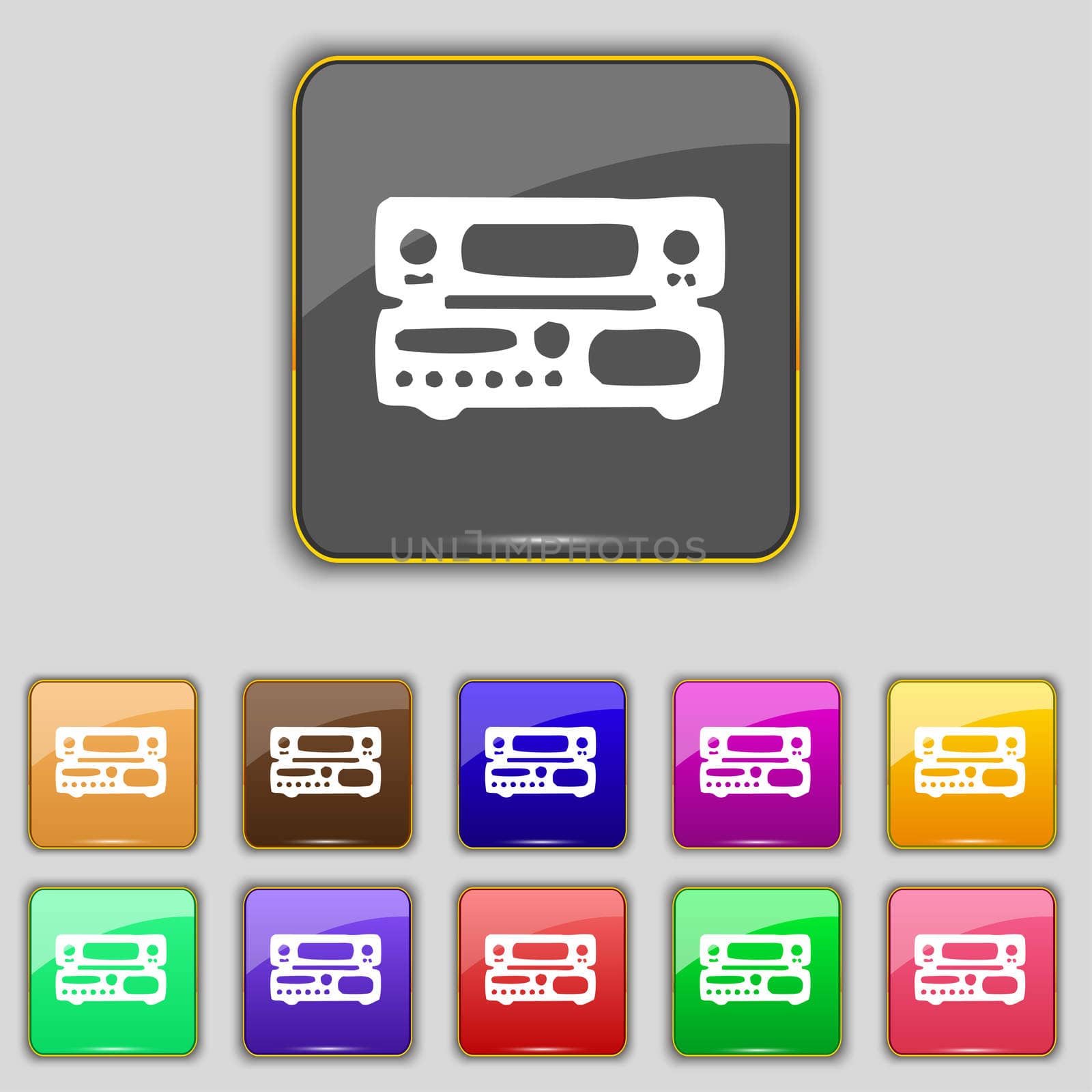 radio, receiver, amplifier icon sign. Set with eleven colored buttons for your site.  by serhii_lohvyniuk