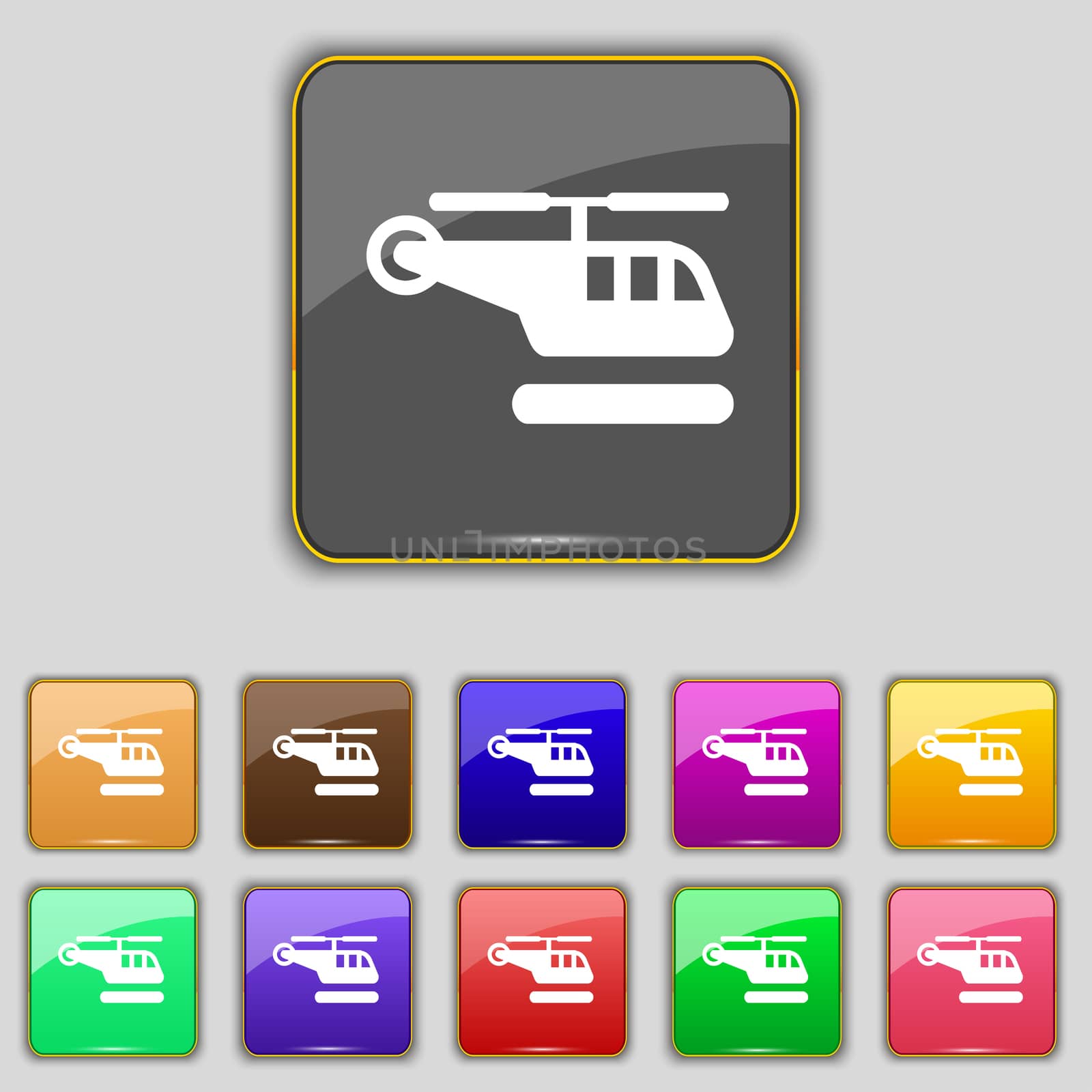 helicopter icon sign. Set with eleven colored buttons for your site.  by serhii_lohvyniuk