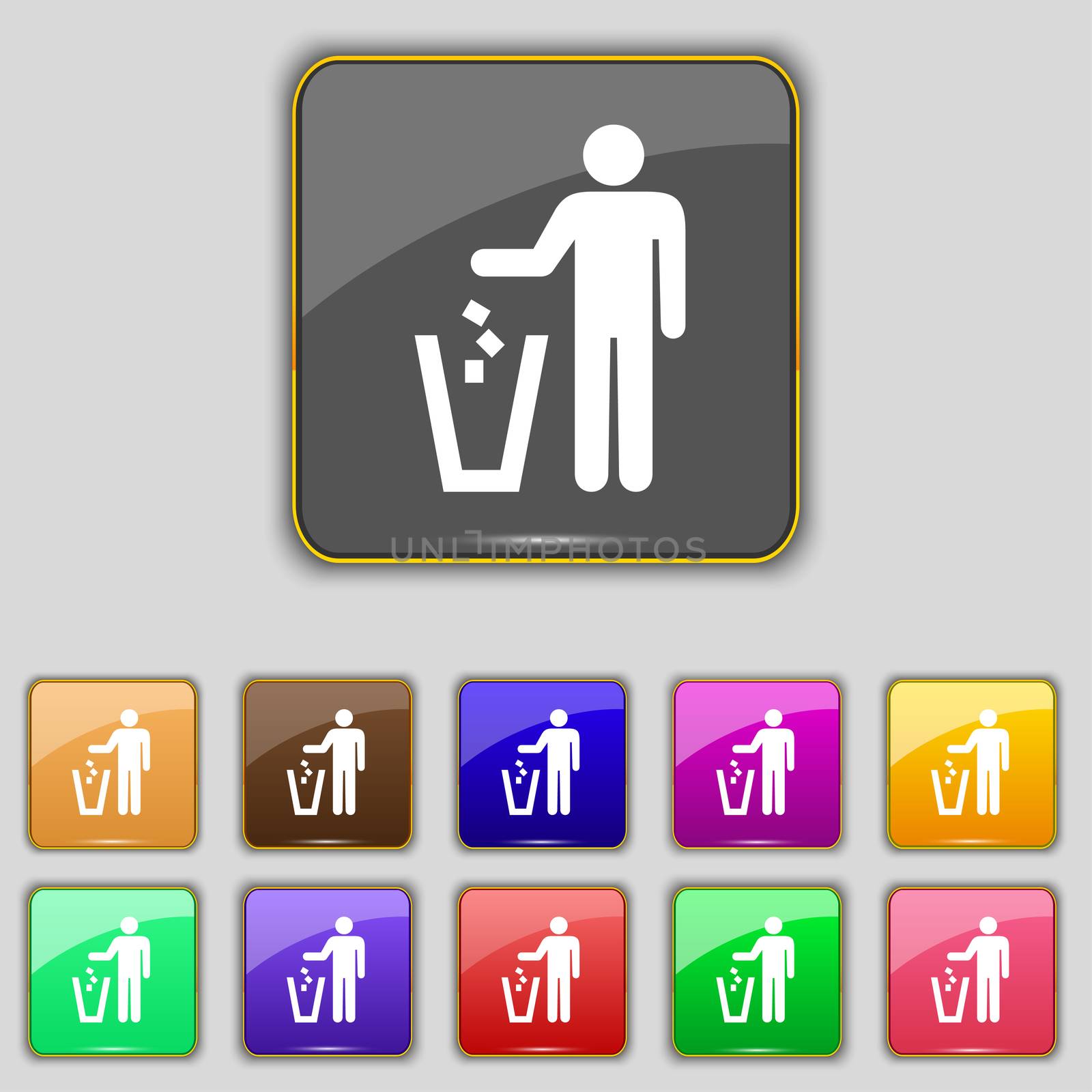 throw away the trash icon sign. Set with eleven colored buttons for your site. illustration