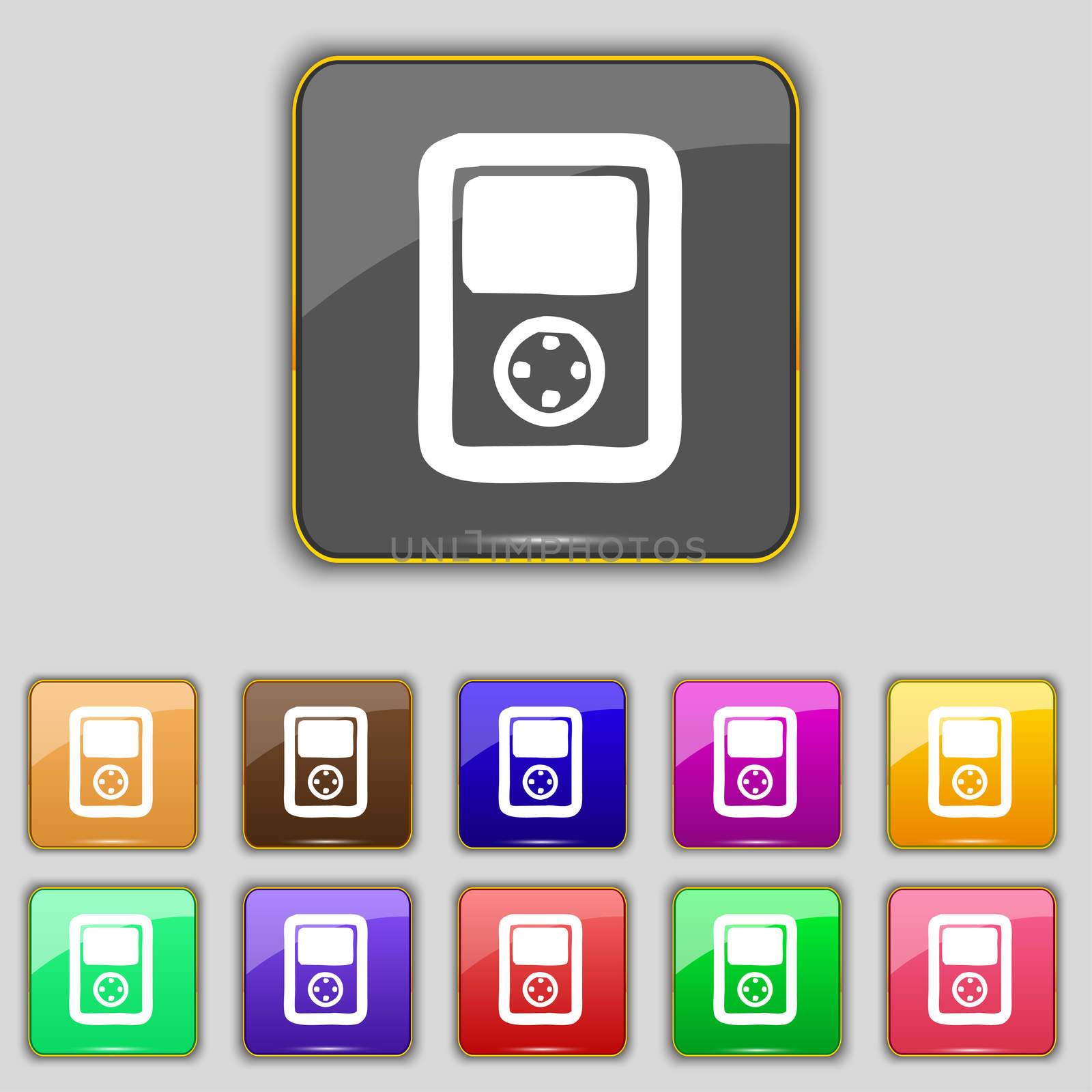Tetris, video game console icon sign. Set with eleven colored buttons for your site.  by serhii_lohvyniuk